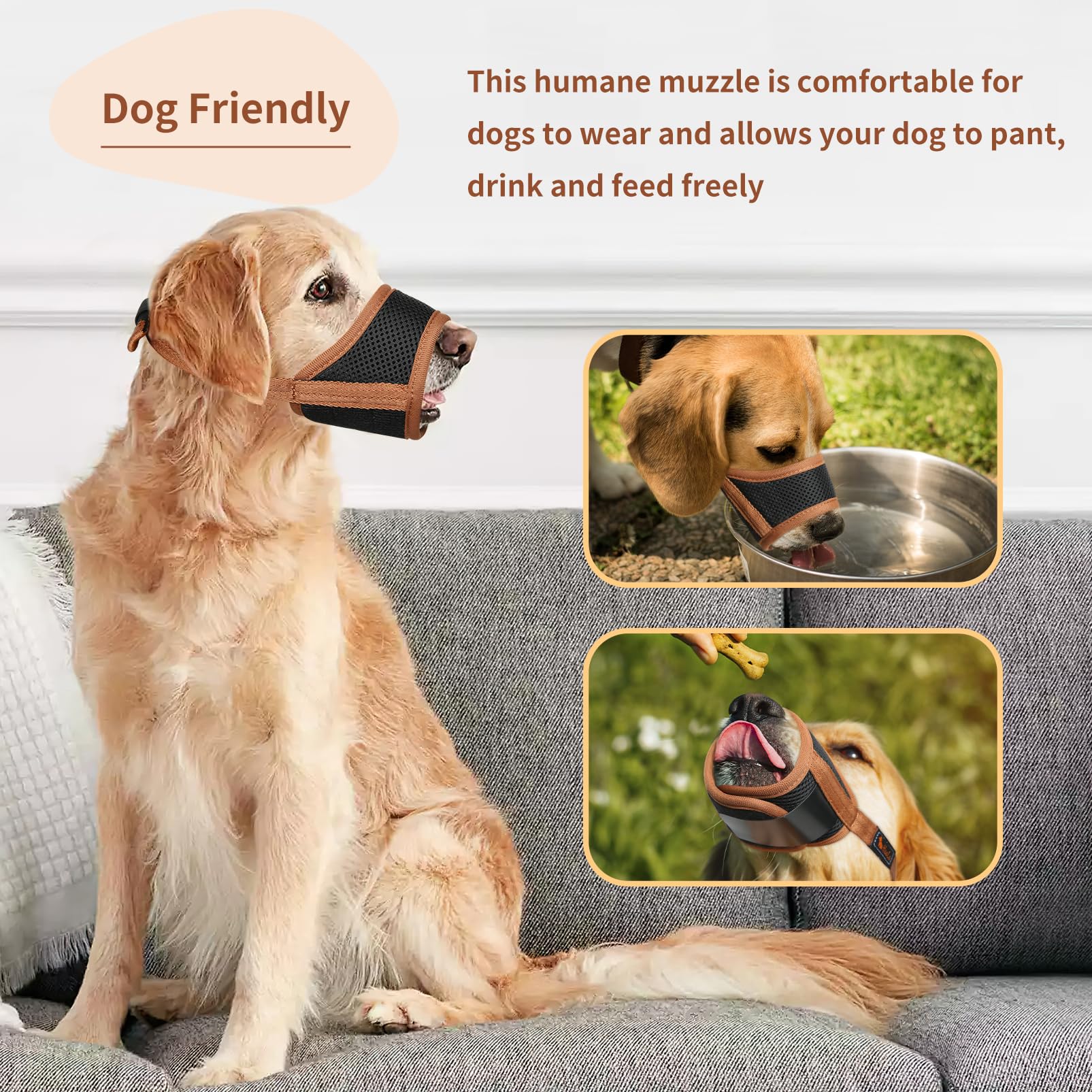 Heele Dog Muzzle For Small Medium Large Dogs, Soft Muzzle Breathable Dog Mouth Guard With Adjustable Strap And Fasten Buckle For