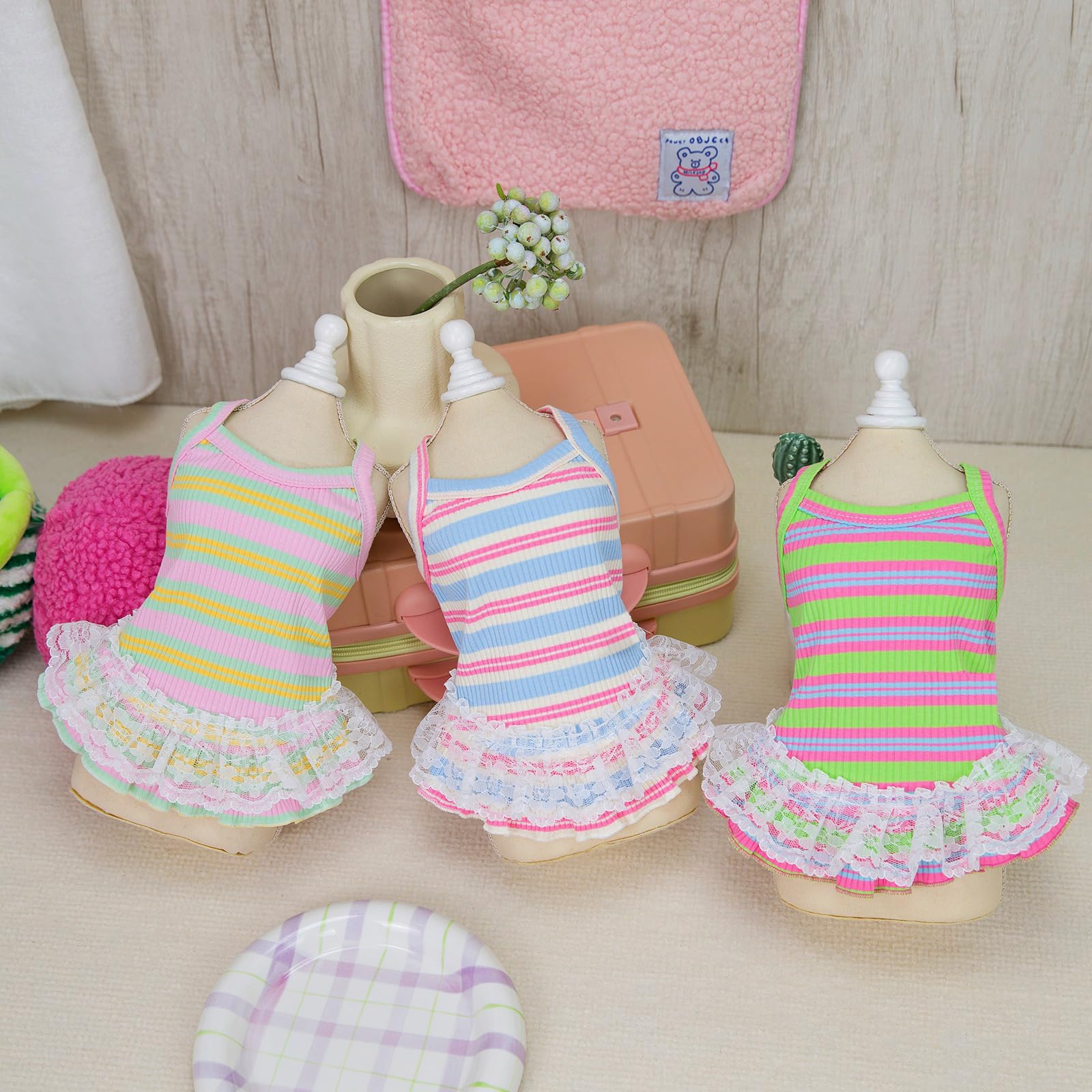 Winmany Dog Summer Clothes Puppy Sleeveless Striped Vest T-Shirt Pet Tutu Skirt Cat Dresses Suitable For Small Medium Cat Dog (Y