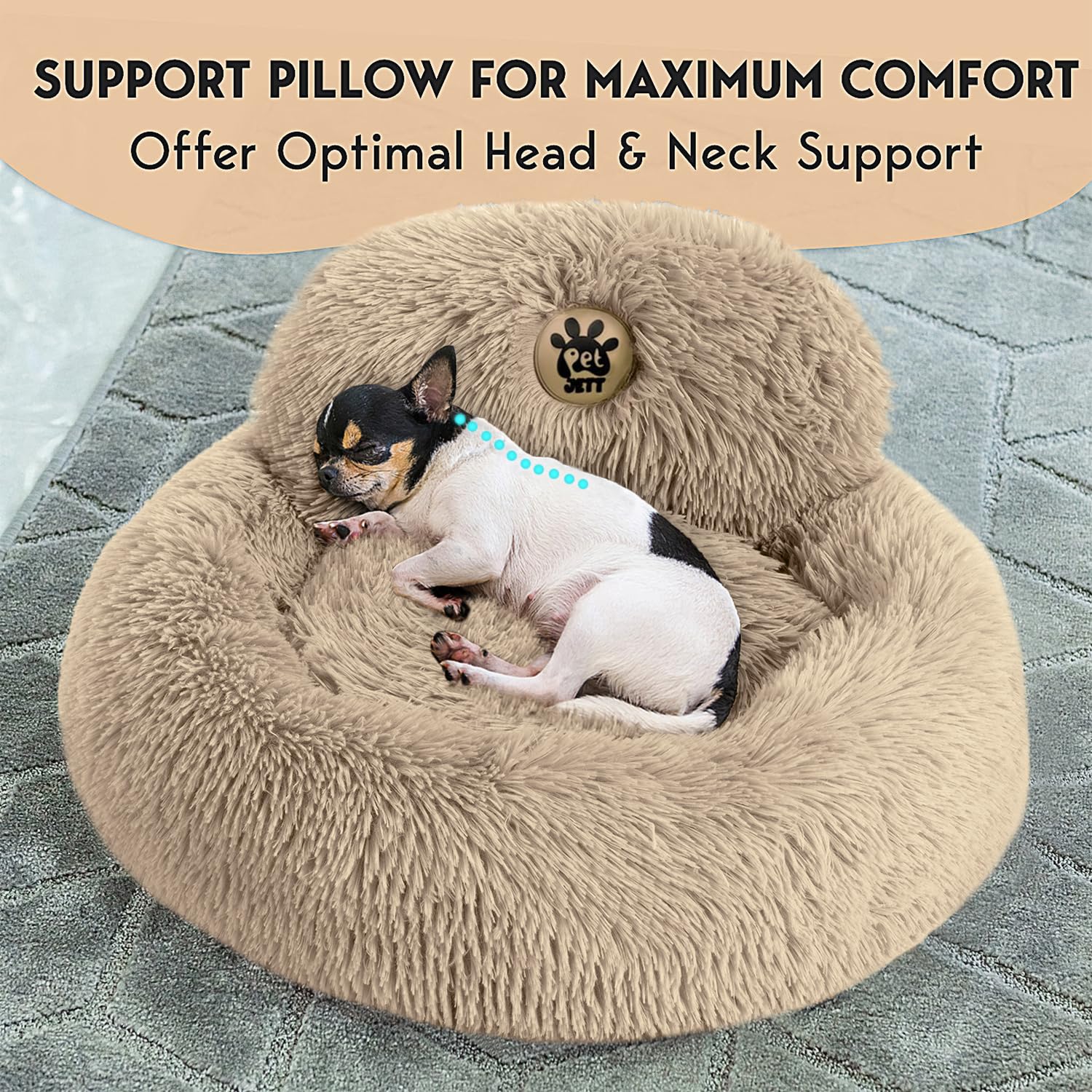PetJett Calming Dog Beds for Small Dogs - 23 Donut Dog Beds, Anti-Slip & Washable Fluffy Plush Faux Fur Pet Bed, Anti-Anxiety Pr