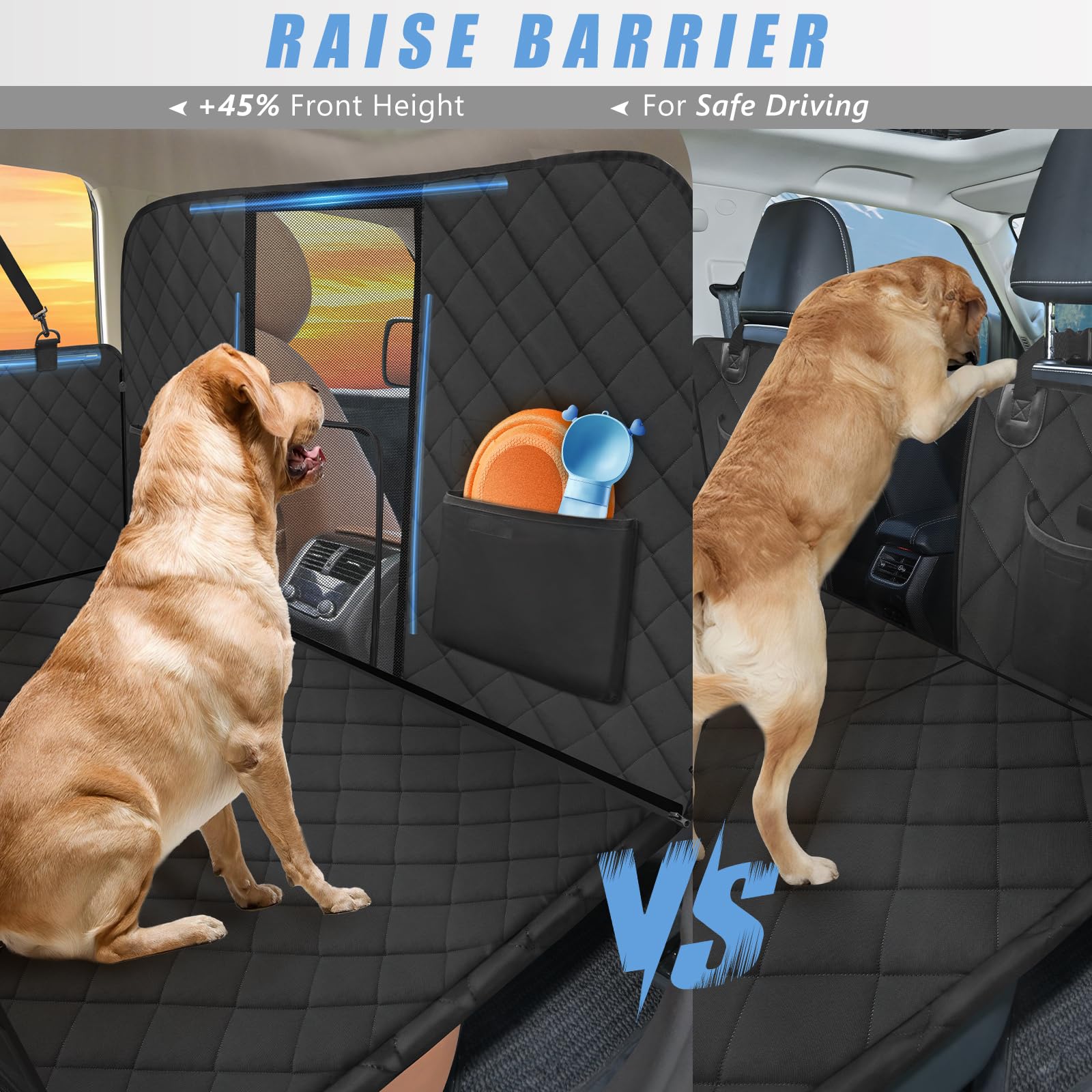 Rouwinne High Barrier Back Seat Extender For Dogs, Hard Bottom Dog Car Seat Cover For Back Seat Holds 420Lbs, Backseat Protector