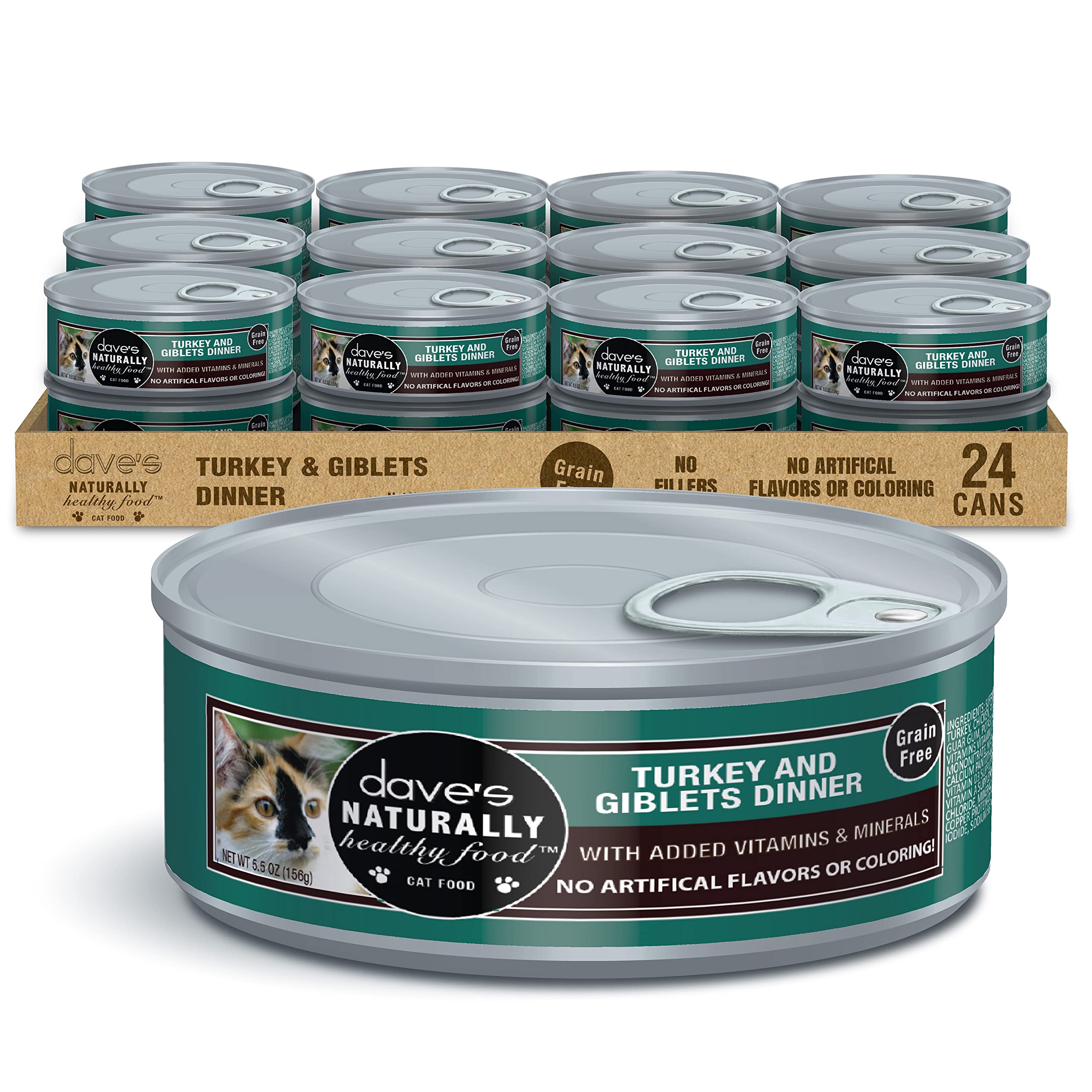 Daves Pet Food Grain Free Wet Cat Food Gravy (Turkey & Giblets Dinner in Gravy), Made in USA Naturally Healthy Canned, Added Vi