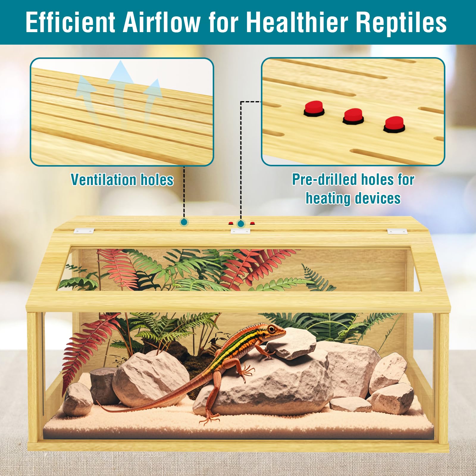 30 Gallon Reptile Tank, Wooden Bearded Dragon Terrarium Tank With Top Ventilation, Large Reptile Enclosure For Snake, Lizard, An