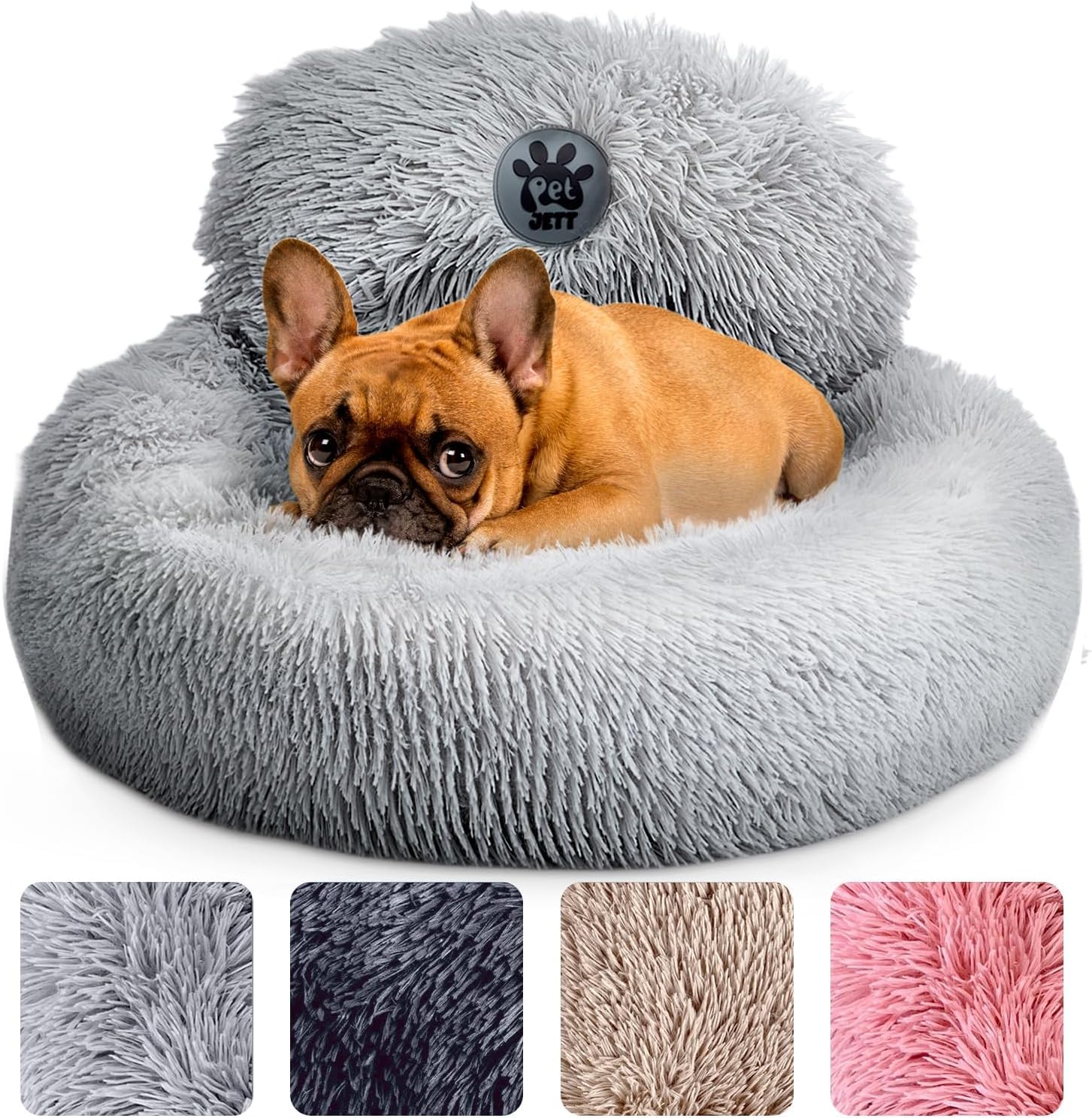 PetJett Calming Small Dog Bed - 23 Round Dog Beds, Anti-Slip & Washable Super Soft Fluffy Plush Faux Fur Pet Bed, Anti-Anxiety