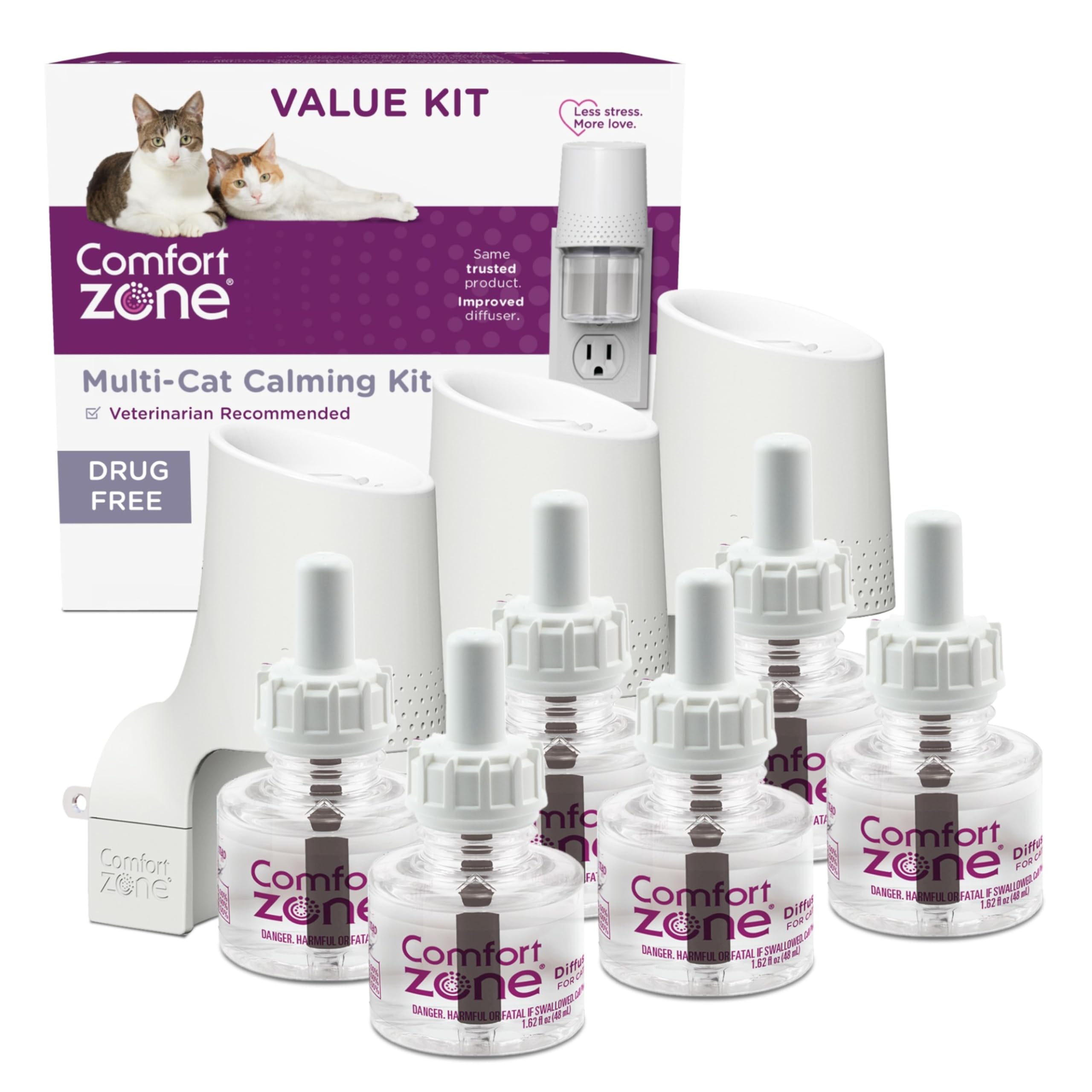 Comfort Zone Cat Calming Value Kit - 3 Diffusers & 6 Refills, Reduces Stress & Aggression, Model 100538648, Plastic