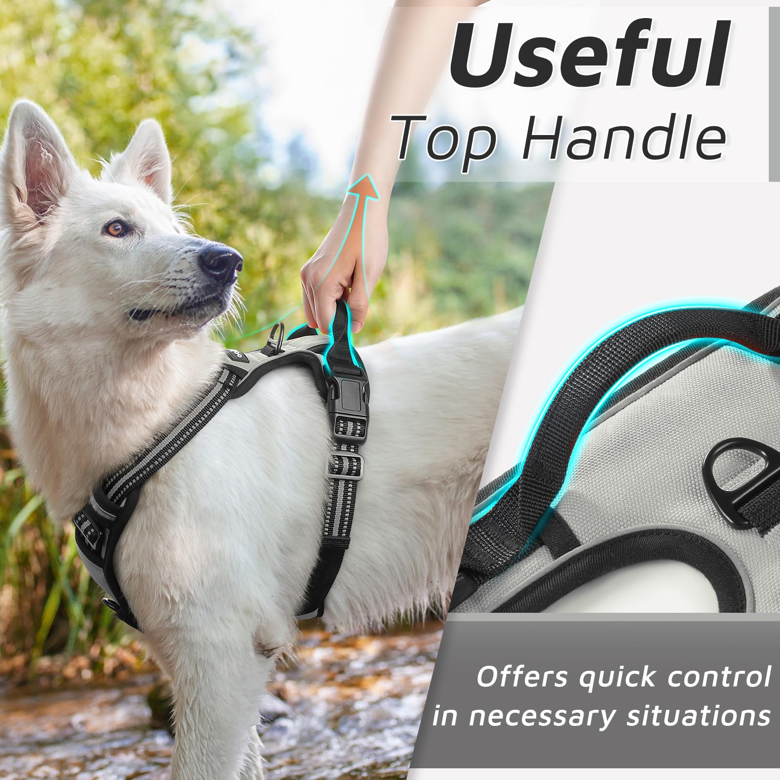 Eagloo Dog Harness Small Sized Dog, No Pull Service Vest With Reflective Strips And Control Handle, Adjustable And Comfortable For Easy Walking, No Choke Pet Harness With 2 Metal Rings, Grey, S