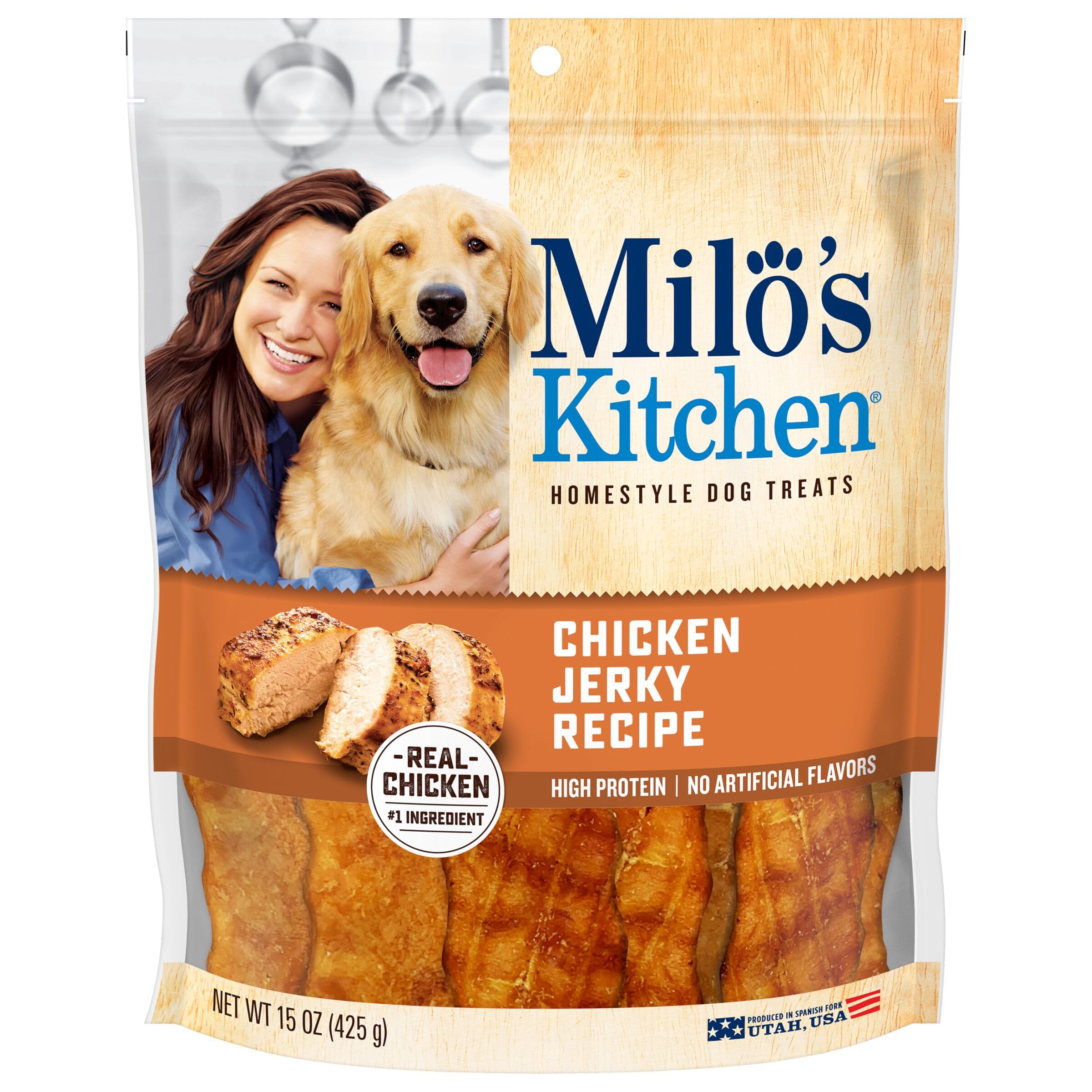 Milos Kitchen Homestyle Dog Treats, Chicken Jerky, 15 Ounce, High Protein, No Artifical Flavors