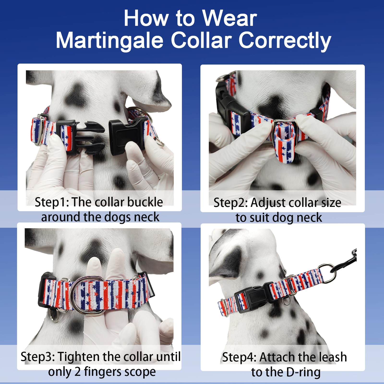 Fidohug American Flag Martingale Collar 4Th Of July Star Holiday Dog Collar With Buckle Adjustable Pet Collars (Red Blue Patriot