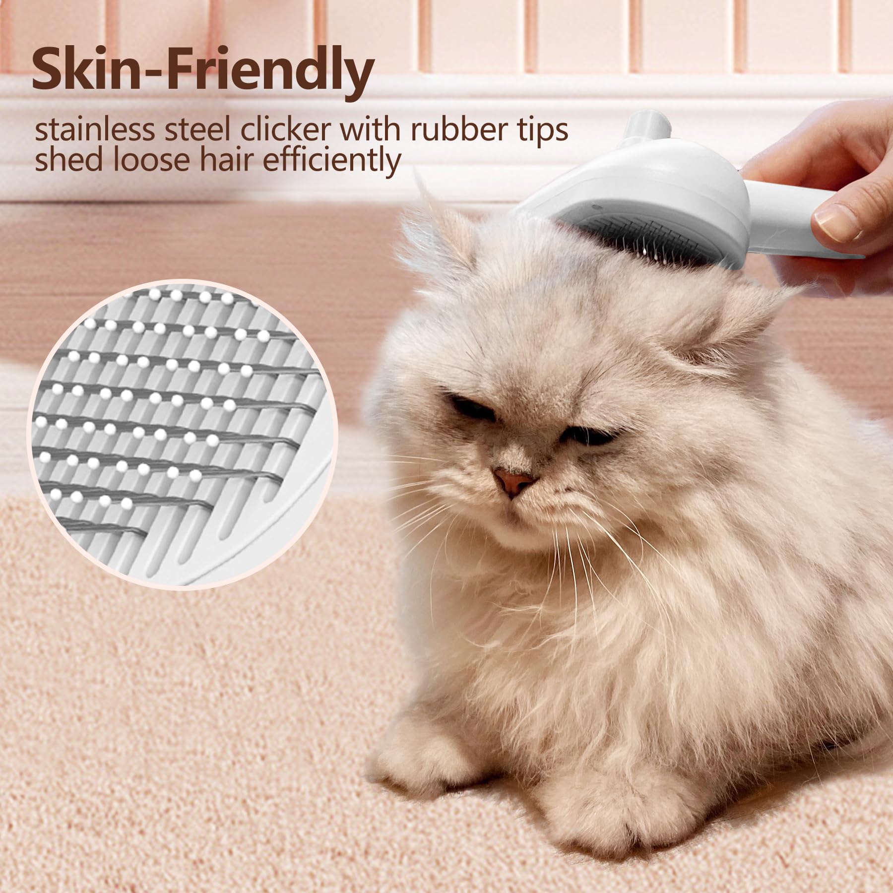 L&W BROS. Steam Grooming Brush - Self-Cleaning Pet Brush with Mist Spray for Long-Haired Cats & Small Dogs, White