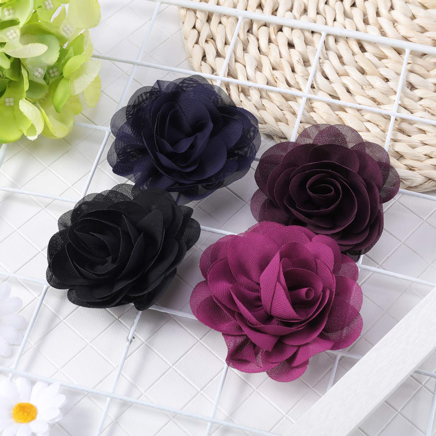 4 Pieces Dog Flower Bow Collar Multicolored Pet Bow Collar Dog Charms Flower Set For Puppy Dog Collar Cat Pet Grooming Accessories (Black, Blue Black, Dark Purple, Black Purple)