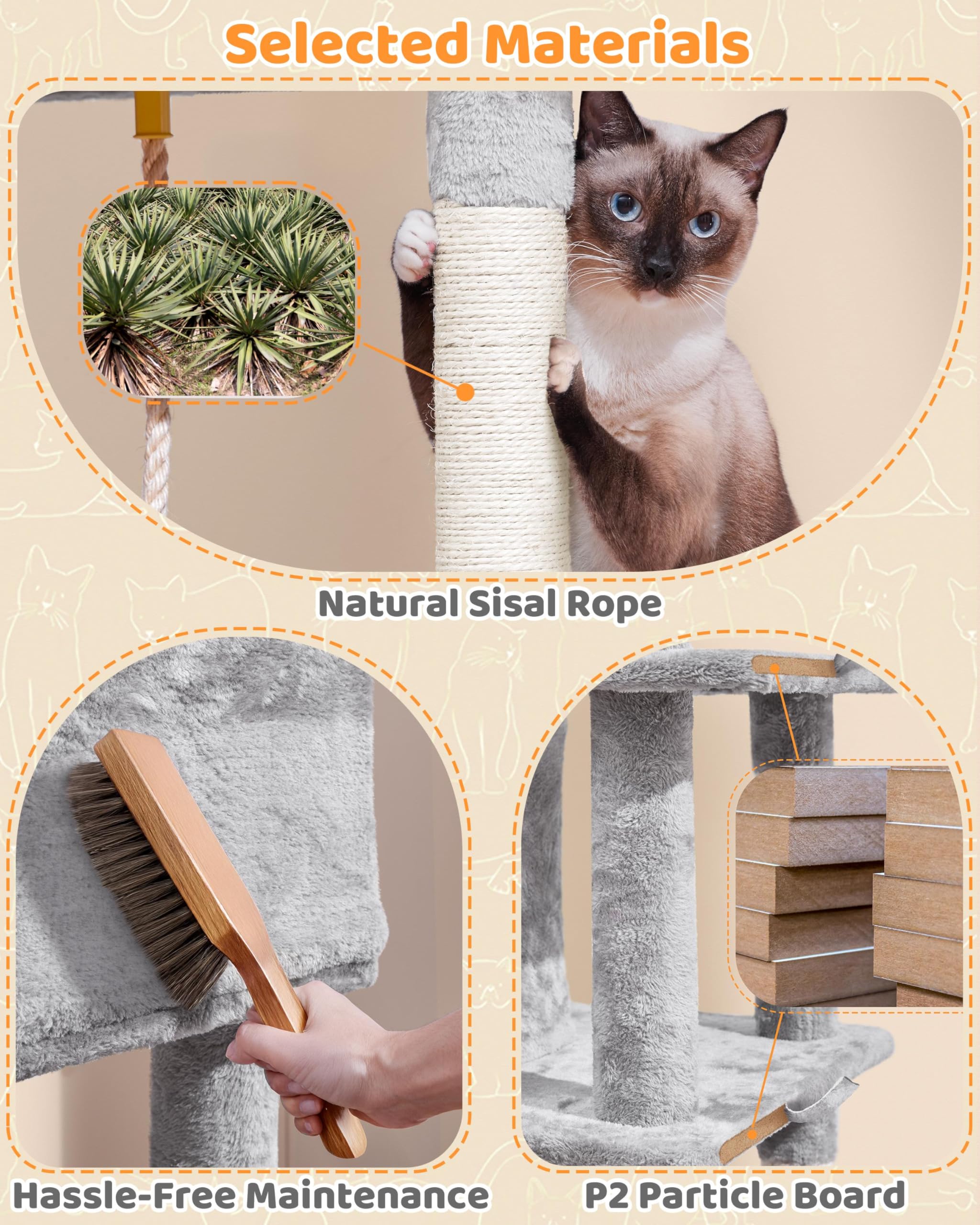 Yaheetech Cat Tree, Multi-Level Tower for Indoor Cats, 63in, Condo Furniture With Scratching Posts, Large Top Perch, Hammock, Ta