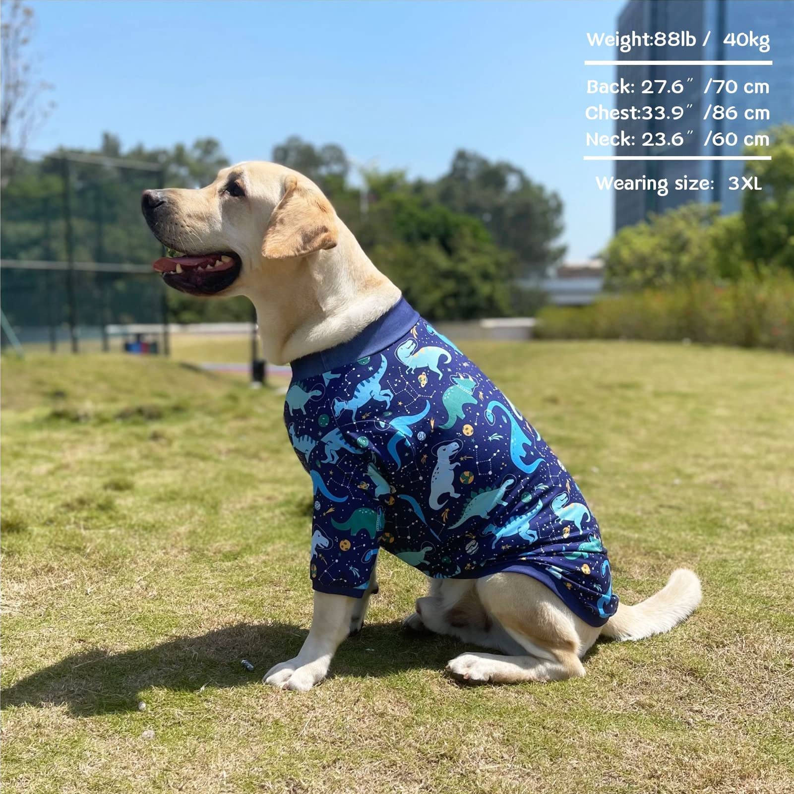 PriPre Dog Navy T Shirts with Universe Dinosaur Pattern Printed Pet Shirt Softable Pajamas for Large Dogs (XL, Navy)