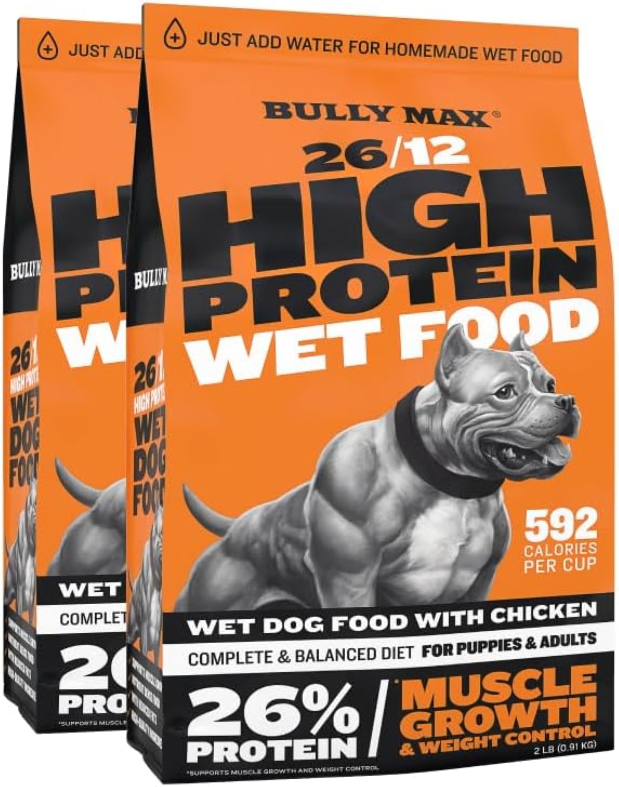 Bully Max Wet Dog Food for Adults and Puppies - Dehydrated High Protein Instant Fresh Soft Dog Food with Chicken - Healthy Muscl