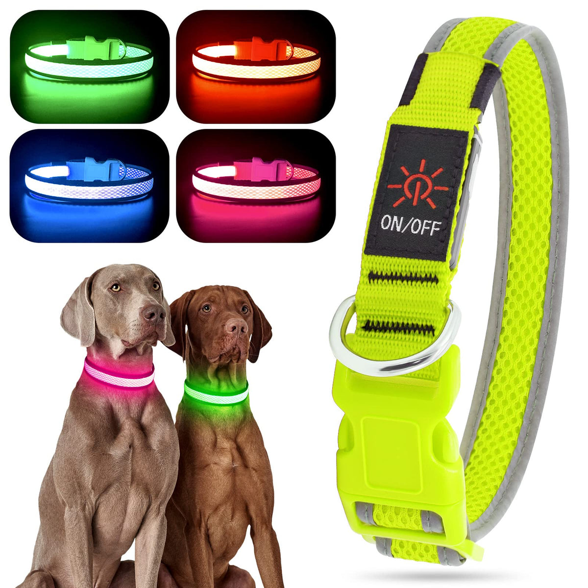 Yfbrite Light Up Dog Collar, Rechargeable Led Dog Collar, Flashing Dog Collar, Adjustable Reflective Dog Collar Safety Glowing At Night (Green, Small)