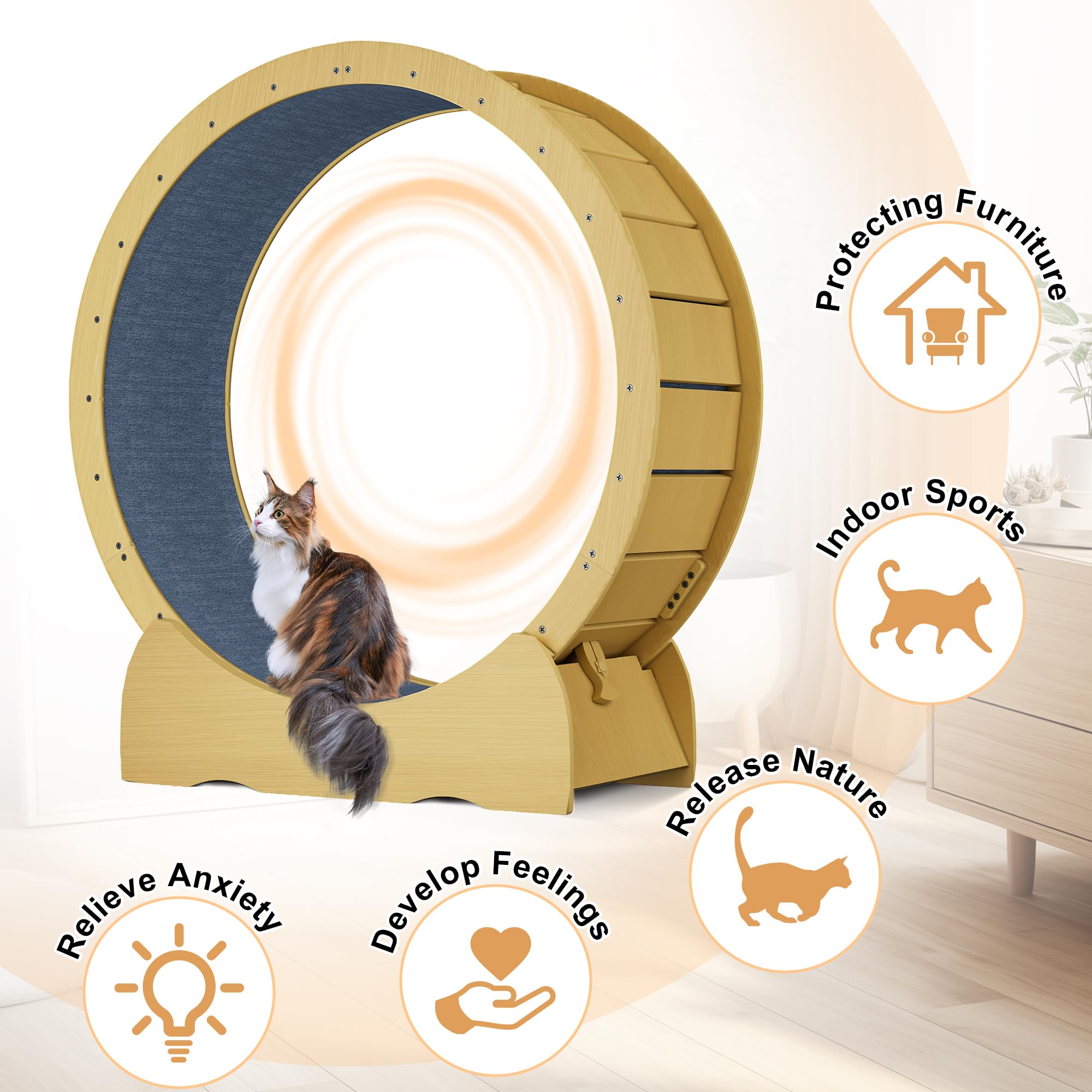 HMHKHN 45 Cat Exercise Wheel for Indoor Cats, Cat Running Treadmill Wheel with Detachable Carpet & Toy for Running/Walking/Tra