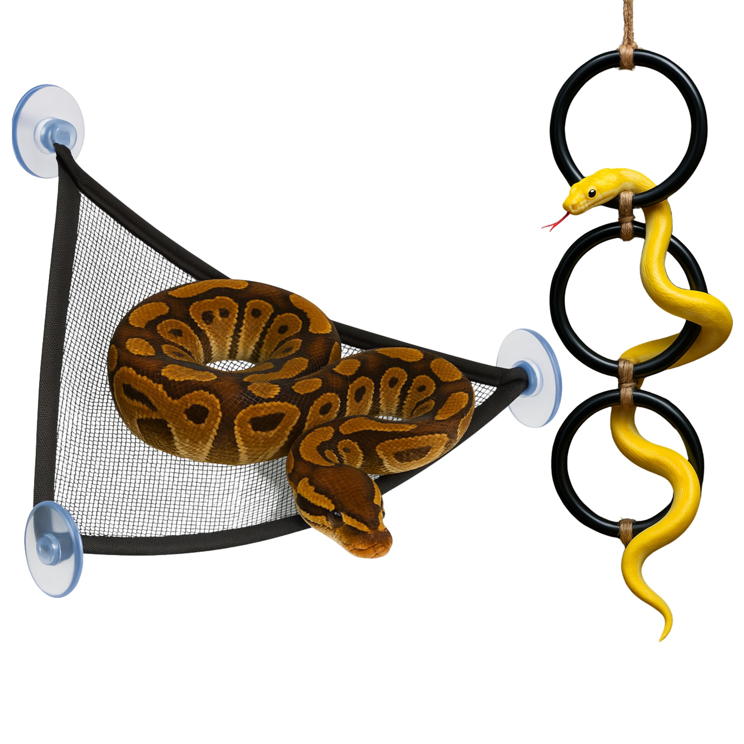 Snake Enrichment Toys Ball with Hammock, Snake Climbing Accessories and Hammock for Ball Python, Small Jungle Gym Ladder Toy, Re