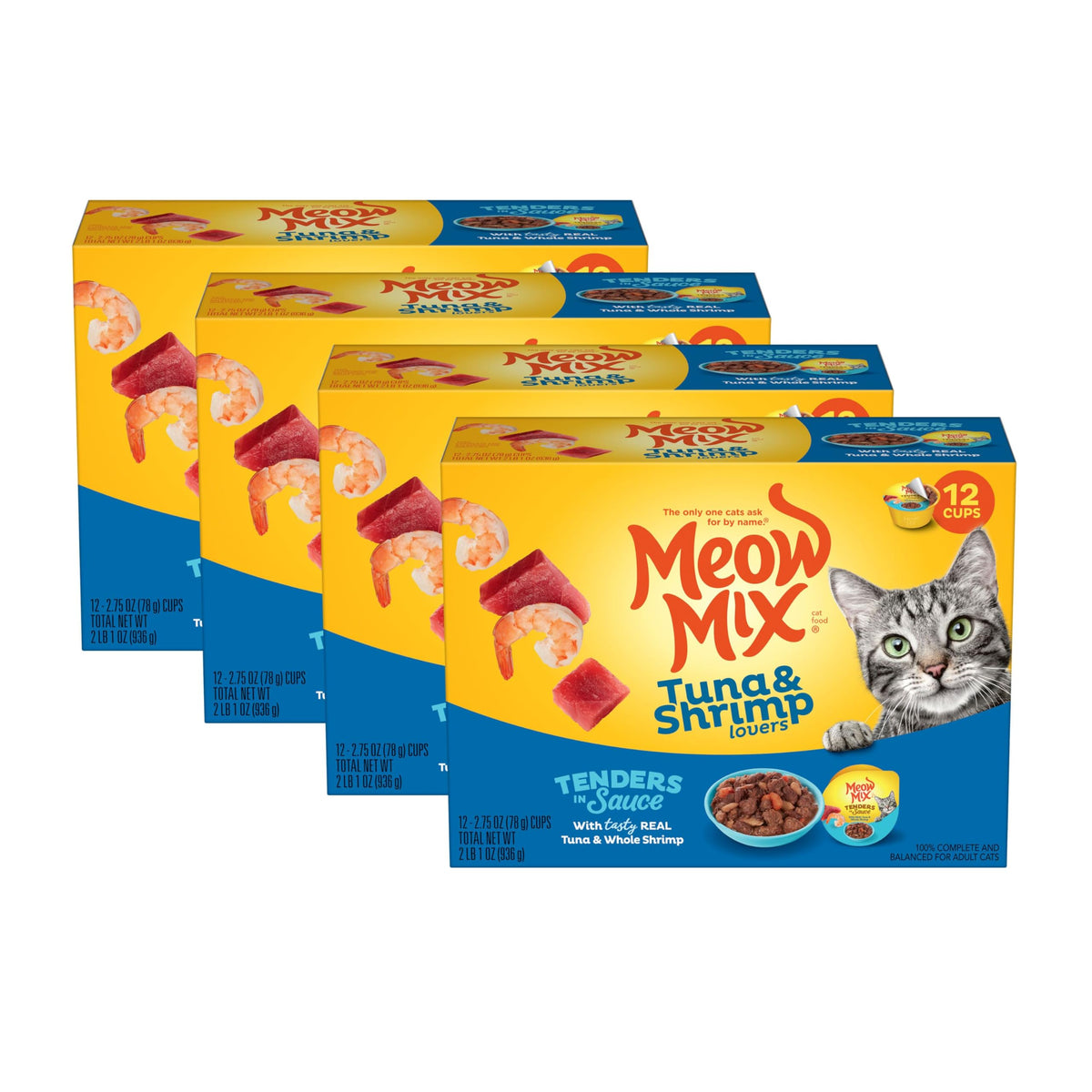 Meow Mix Tenders In Sauce Wet Cat Food, Tuna & Shrimp, 2.75 Ounce Cup (Pack Of 48)
