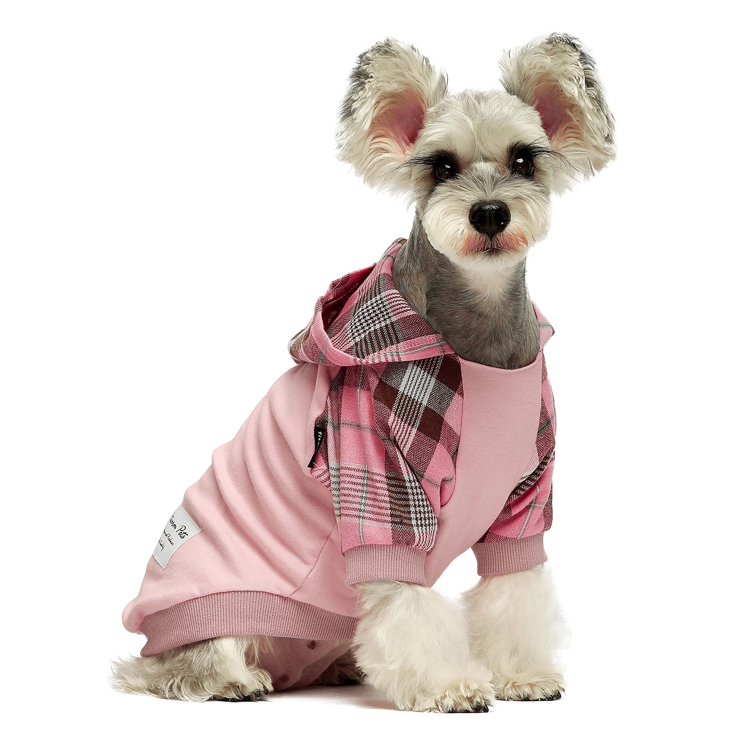 Fitwarm 100% Cotton Girl Plaid Dog Clothes Lightweight Puppy Hoodie Pet Sweatshirt Doggie Hooded Outfits Cat Apparel Pink X-Smal
