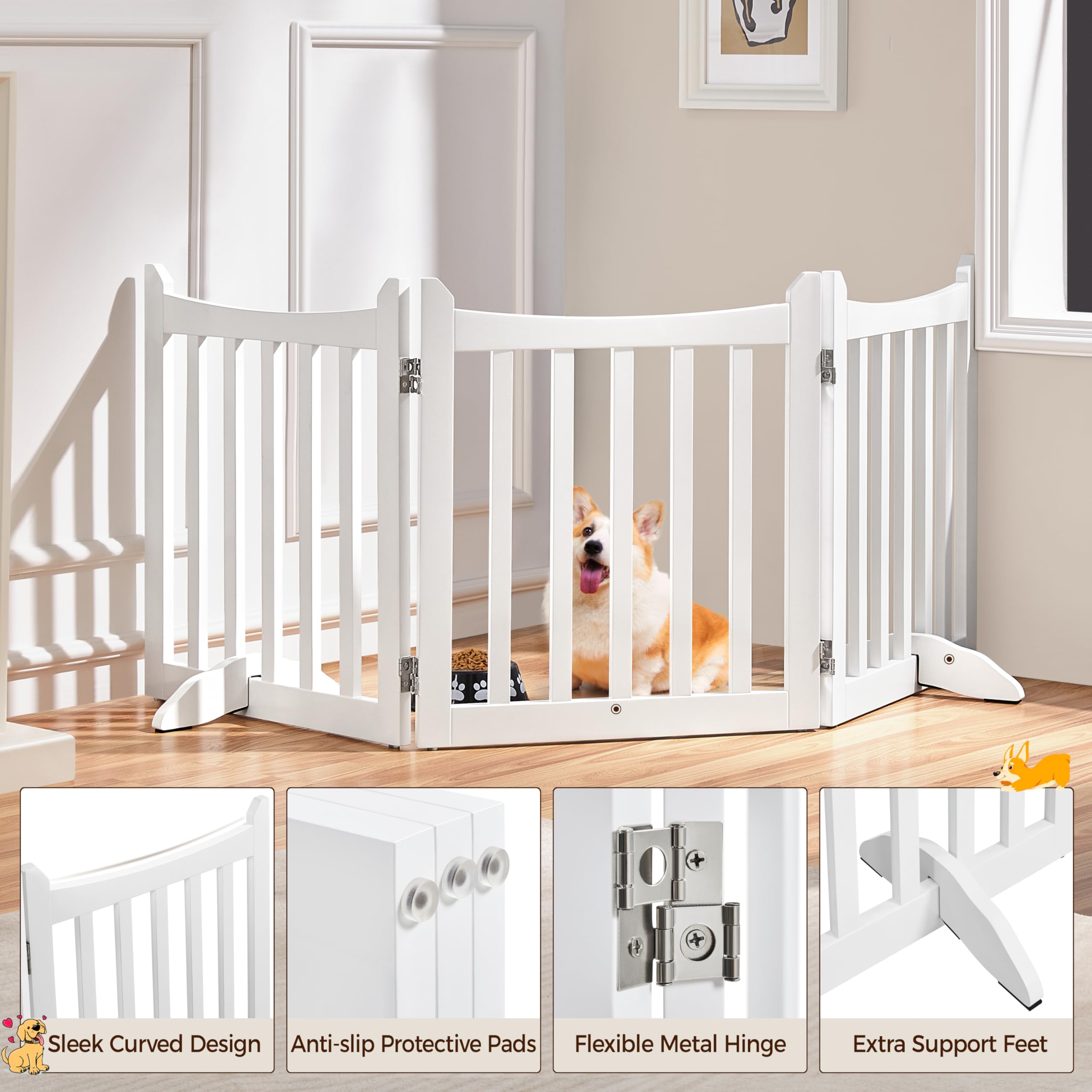 Yaheetech 24  H Freestanding Pet Gate for Dogs Wooden Dog Gates for Hallway, Doorway Collapsible Indoor Pet Fence with Support F