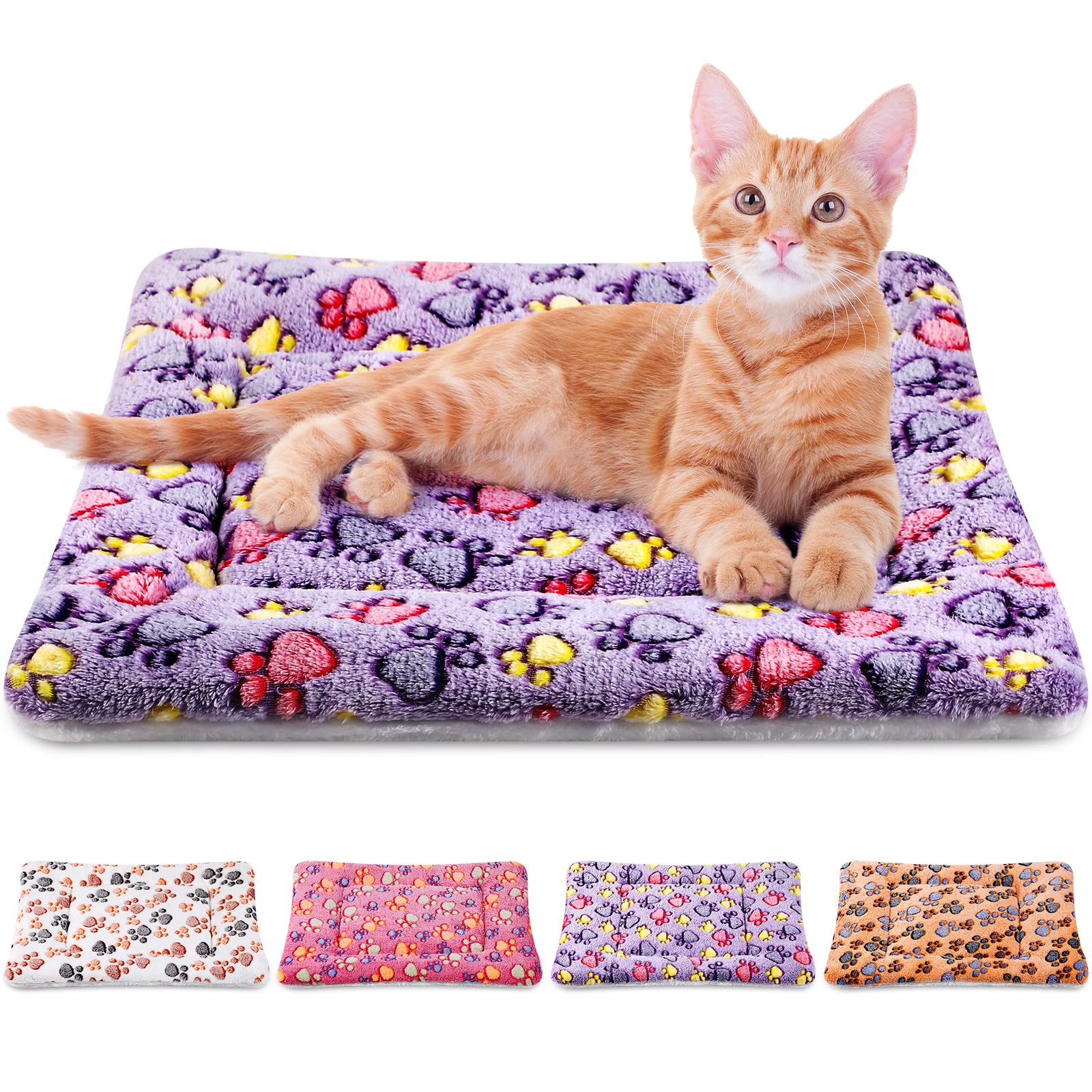 4 Pack Ultra Soft Dog Cat Bed Mat With Cute Prints Reversible Fleece Dog Crate Kennel Pad Cozy Washable Thickened Hamster Guinea Pig Bed Pet Bed Mat For Small Animals (Vivid Color,21 X 14 Inches)