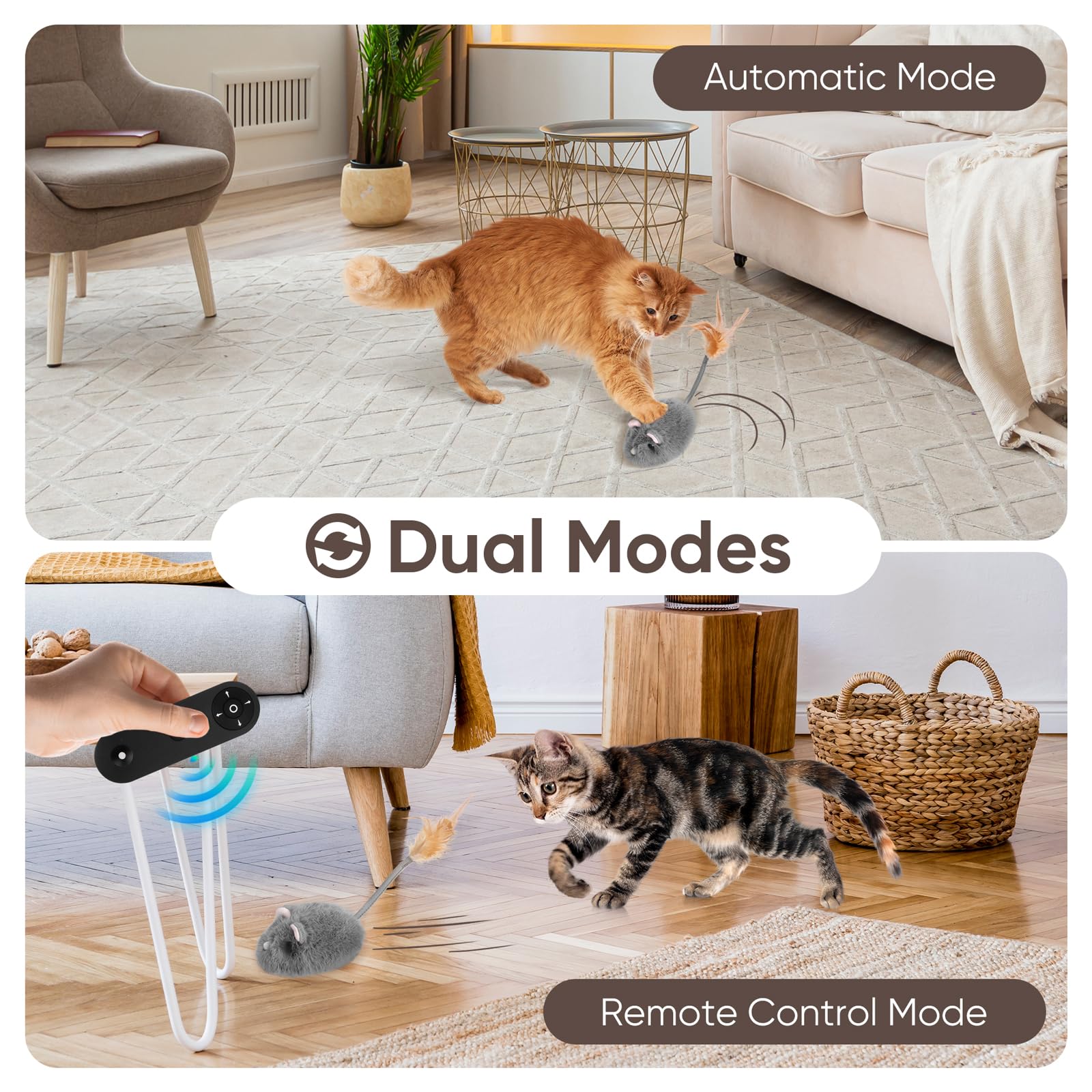 Pawingcat Remote Control Cat Toy Rechargeable Cat Mouse Toy Automatic Interactive Cat Toys For Indoor Cats Toy With 3-Speed Adju