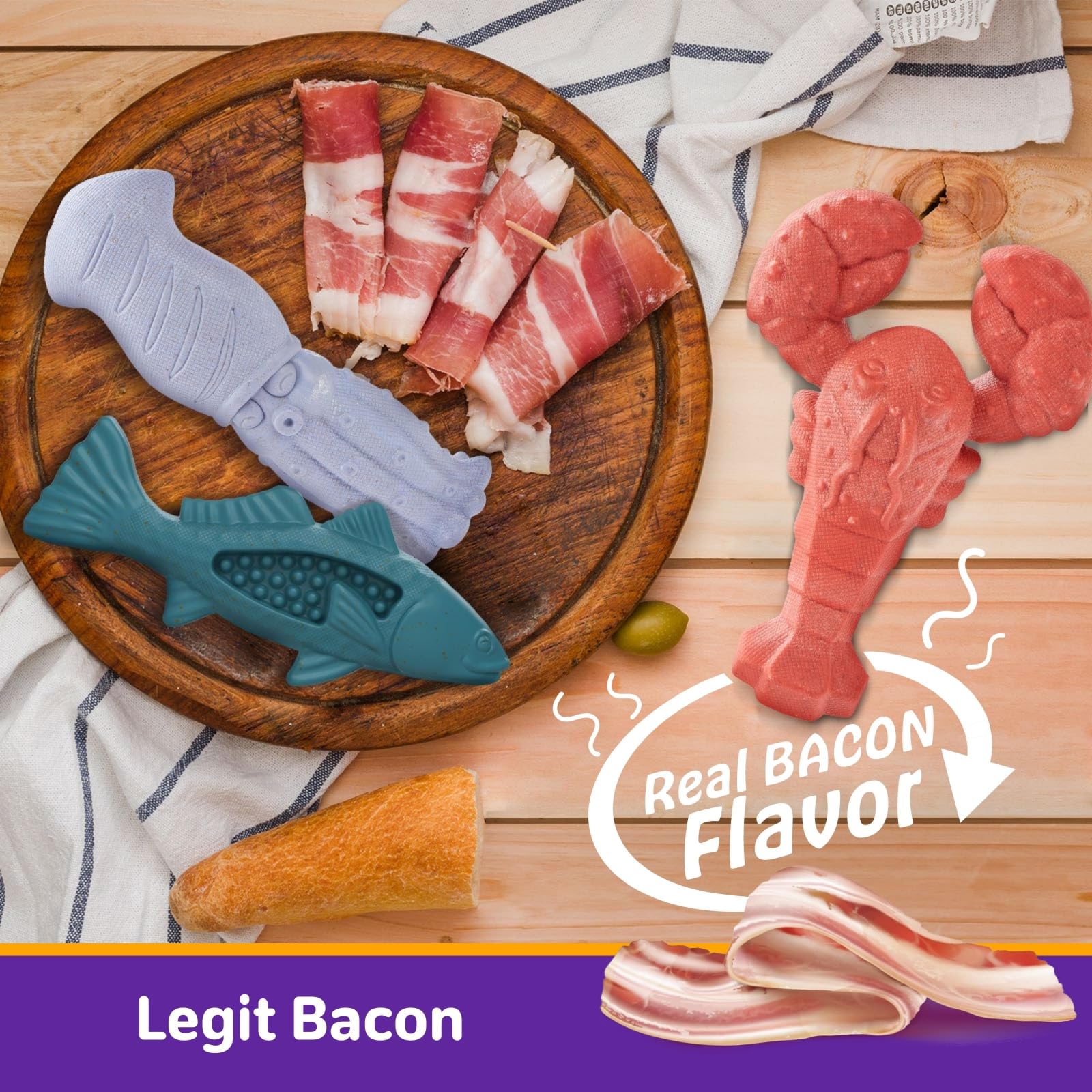 Kimee Indestructible Dog Chew Toys - 3 Pack Tough Nylon, Bacon Flavor for All Breeds, Teeth Cleaning & Boredom Relief, Multi Color