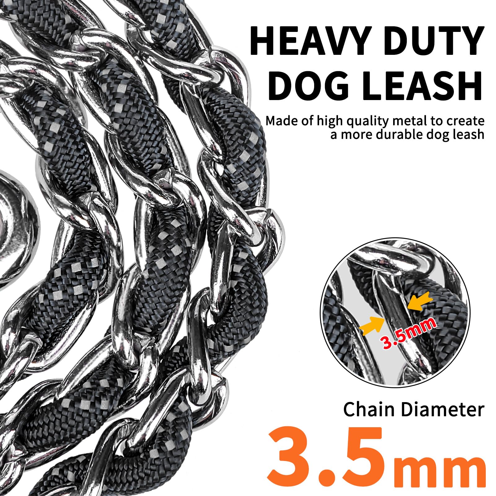 Homimp Heavy Duty Dog Leash - Chew Proof 4 Ft, Reflective, Metal Training Leash With Soft Padded Handle, Strong Rope For Night W