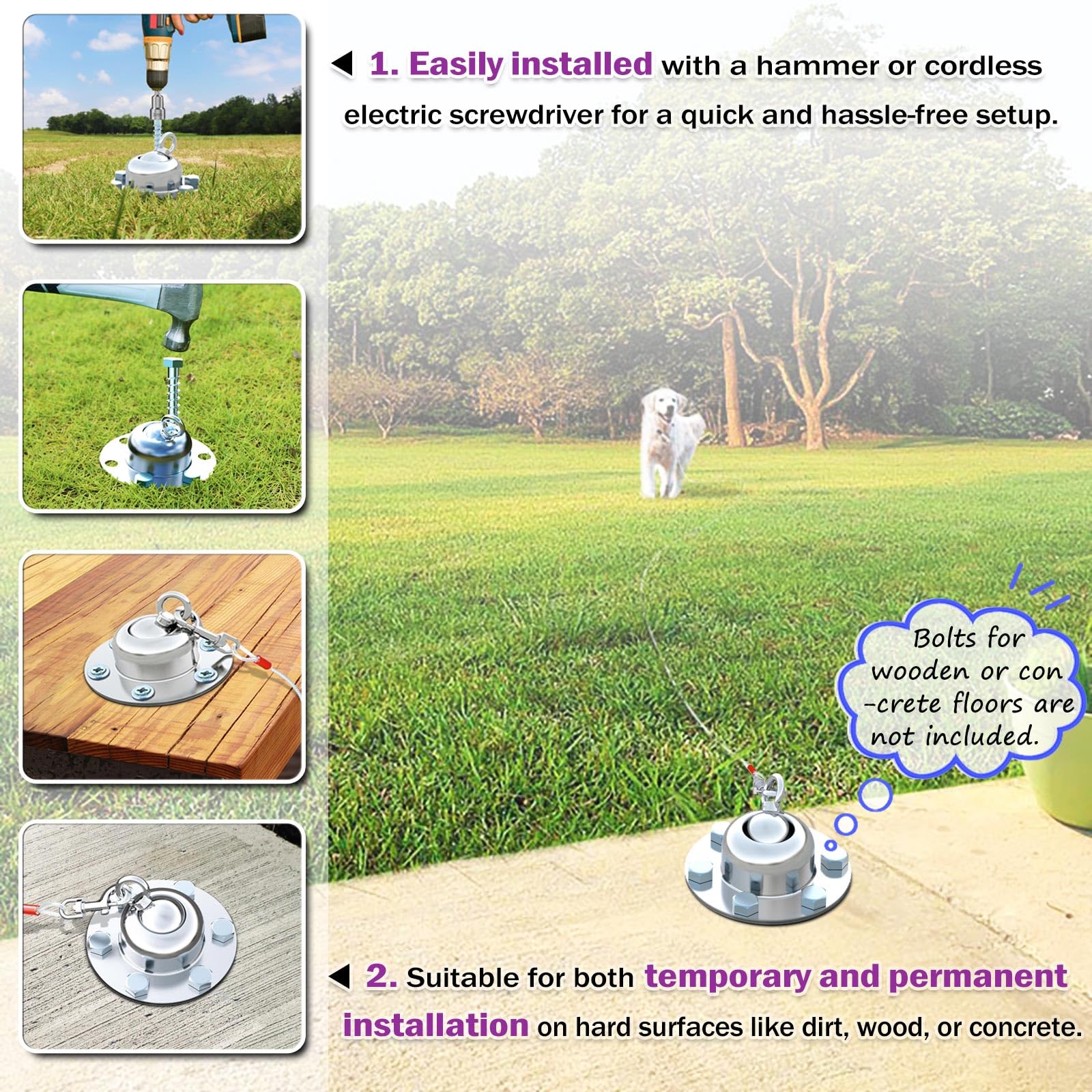 360° Swivel Dog Tie Out Cable And Stake - 2025 Upgrad Stainless Steel Dog Stake Dog Anchor For Small To Large Dogs - No Tangle Reflective Dog Run Cable For Yard (Silver, Stake With 20 Ft Cable)