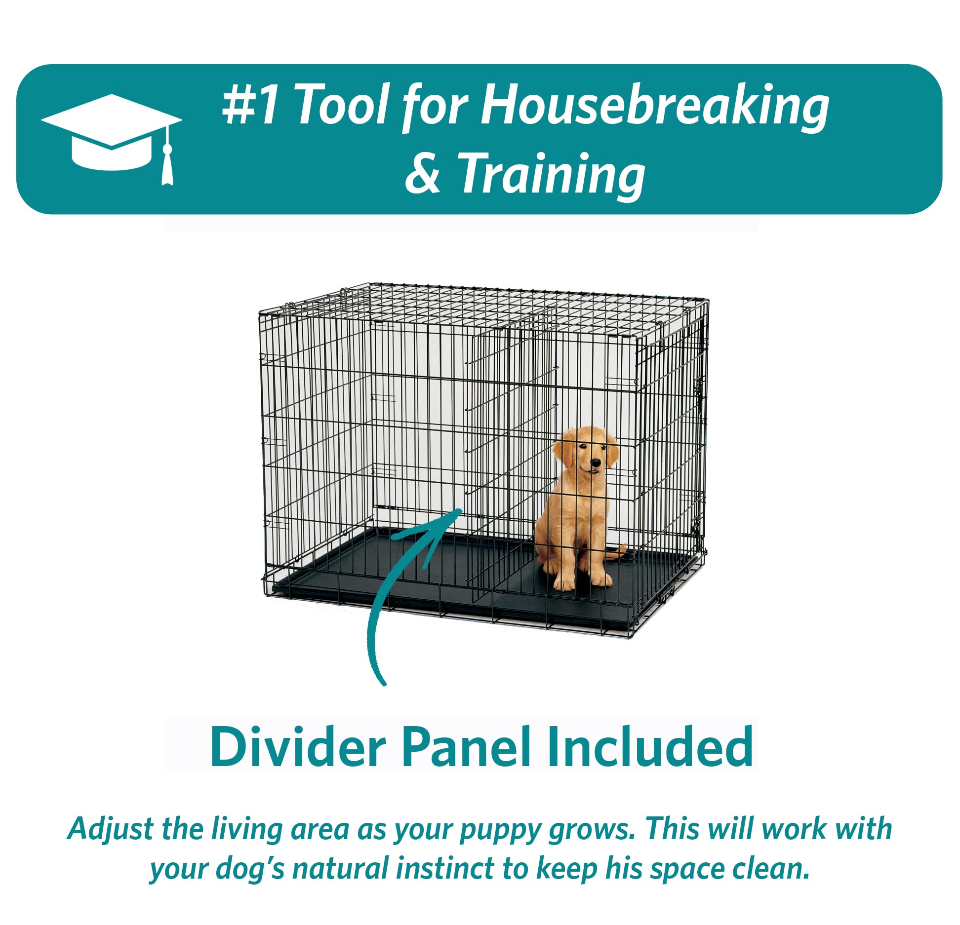 Midwest Homes For Pets Newly Enhanced Double Door Icrate Dog Crate, Includes Leak-Proof Pan, Floor Protecting Feet, Divider Panel & New Patented Features