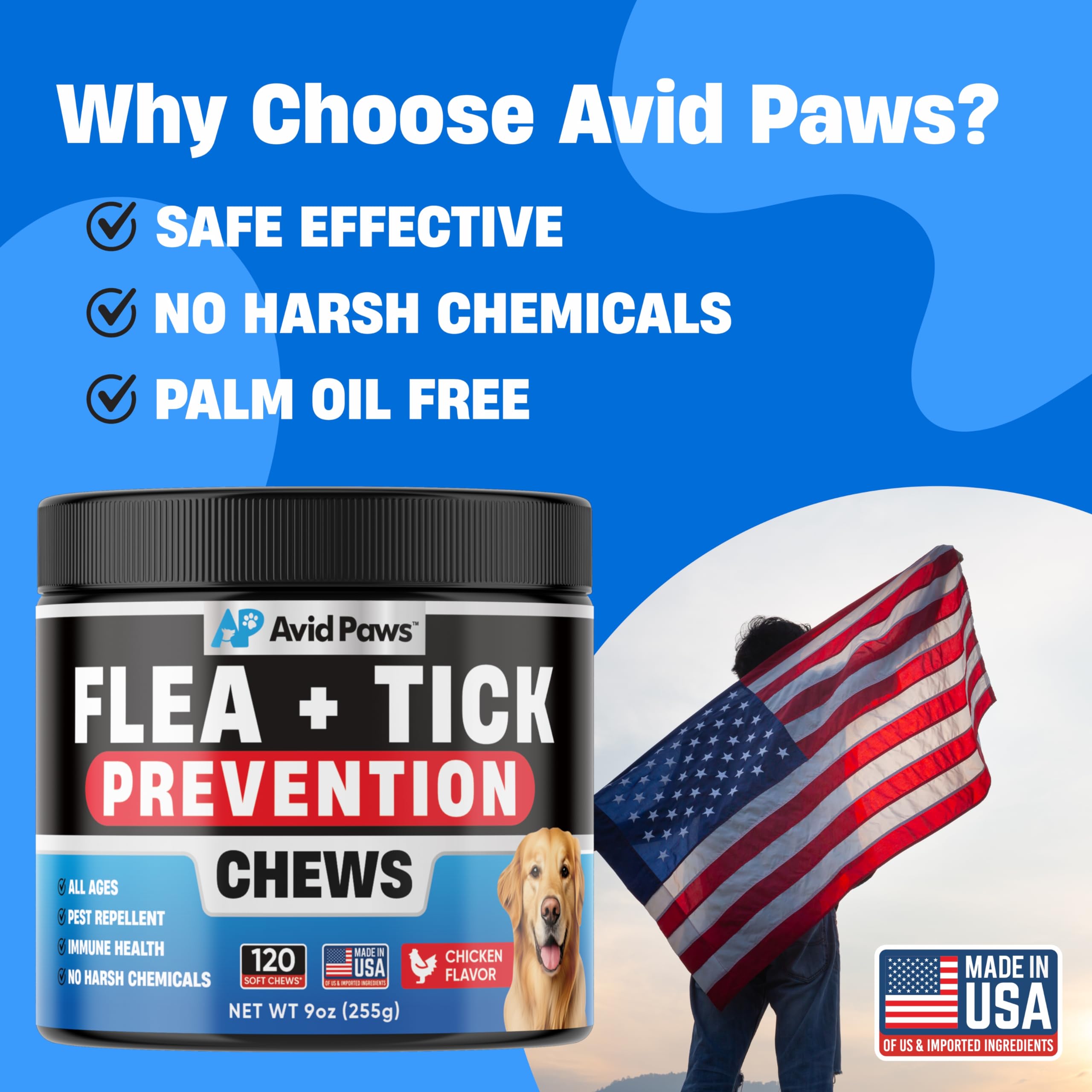 Dog Flea And Tick Treatment Chewable (Chicken Flavor) - Us Made Natural Flea And Tick Prevention For Dogs Chewable Tablets - Fle