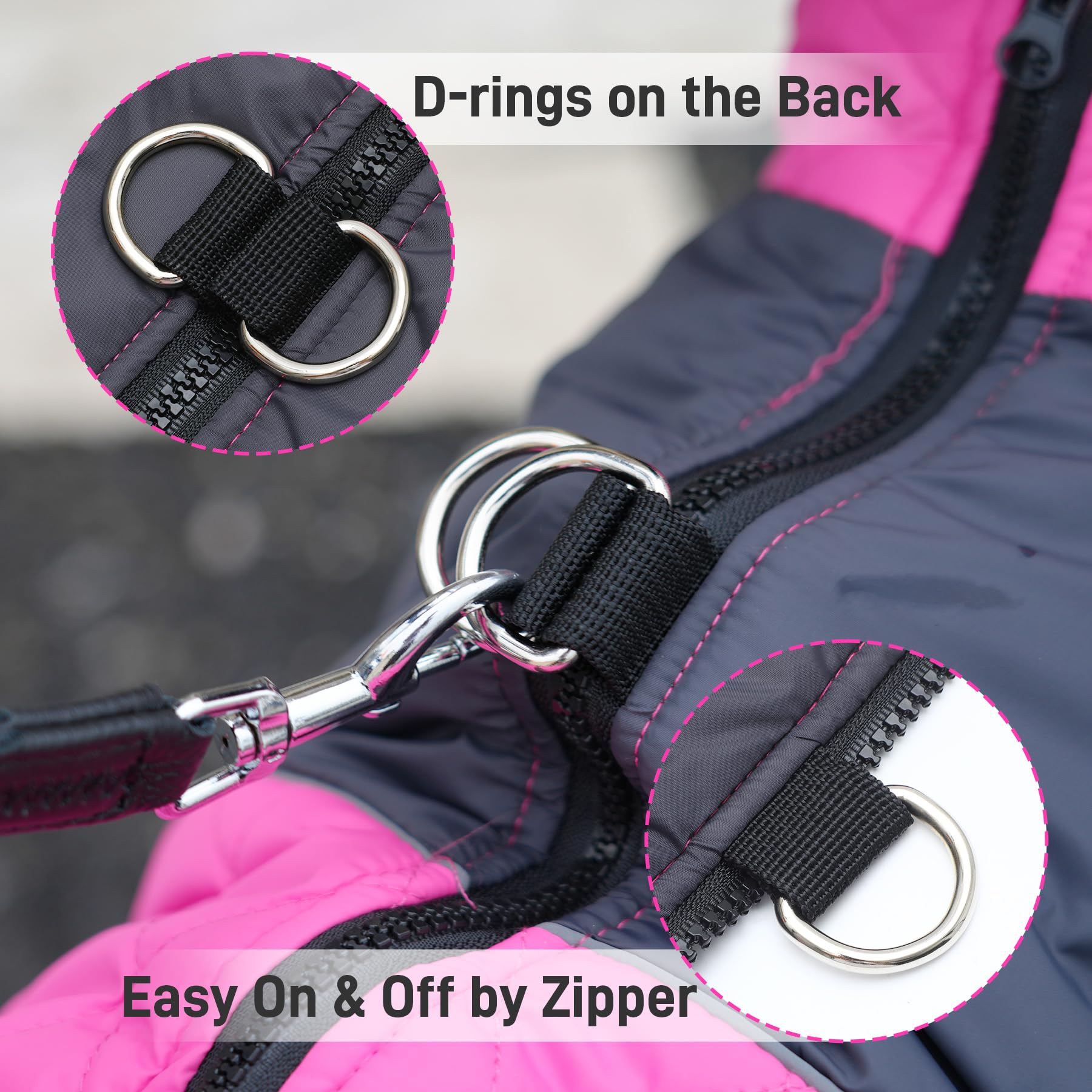 Joydaog Warm Fleece Dog Coats For Large Dogs,D-Rings Waterproof Puppy Jacket For Cold Winter,Pink Xxl
