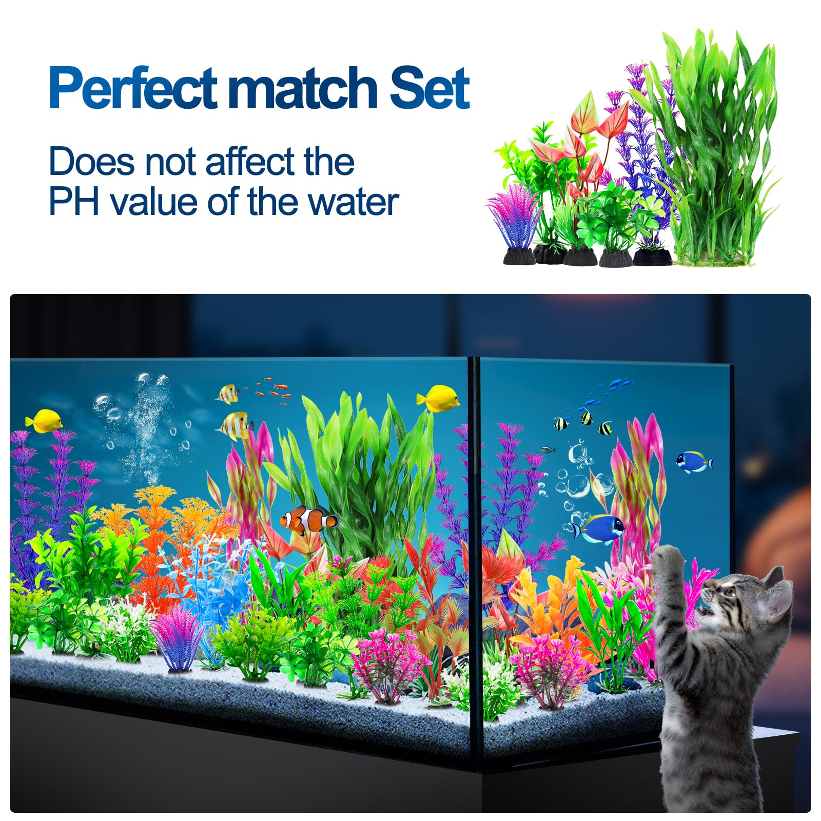 CousDUoBe Fish Tank Decorations Plants, 25pcs Plastic Plants Decorations Fish Tank Accessories Aquarium Decor Plastic Plants