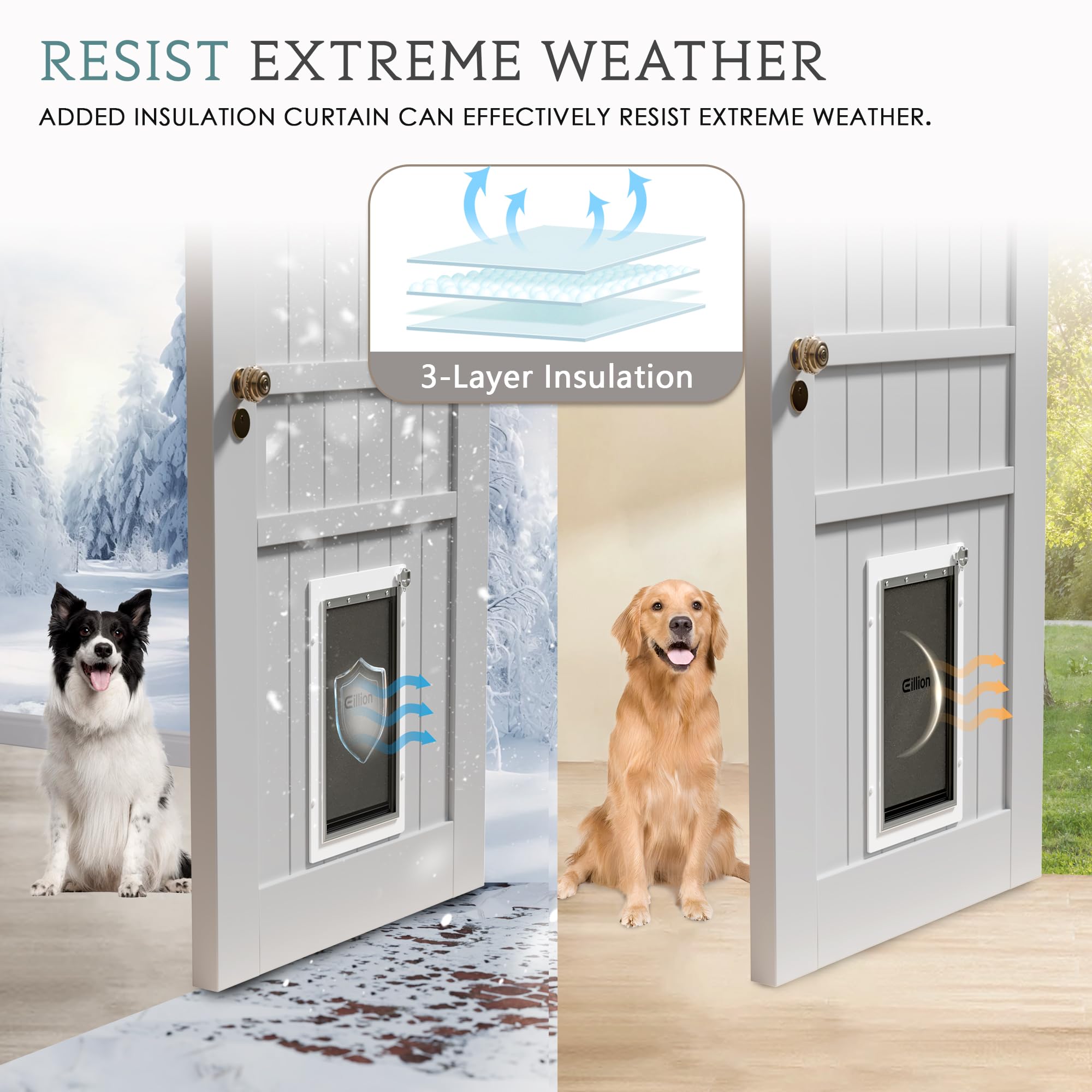 Eillion Medium Dog Door for Door, Doggy Door with Aluminum Frame