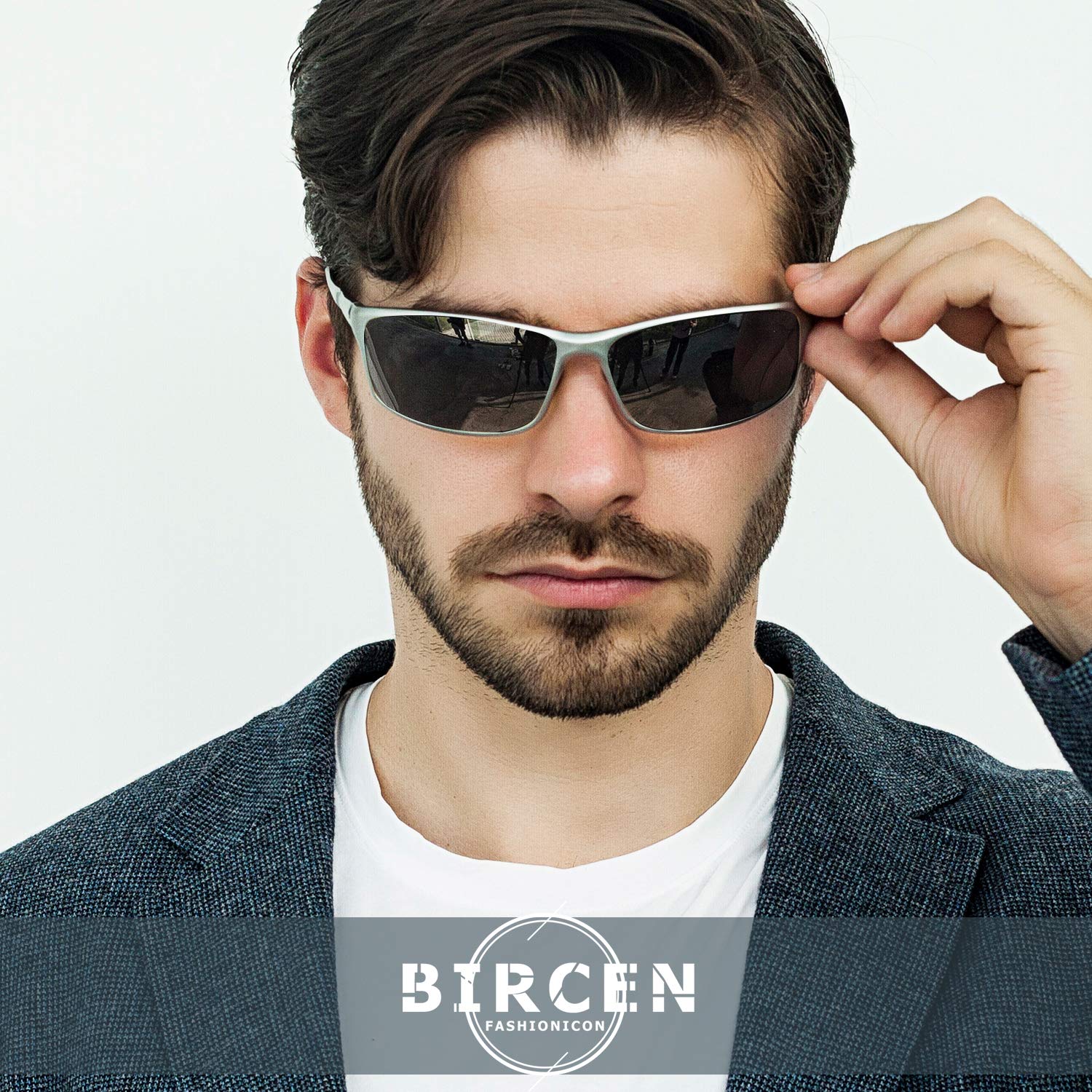 BIRcEN Polarized Mens Sunglasses: UV Protection Black Blue Shades for Men Sport Driving with Al-Mg Metal Frame