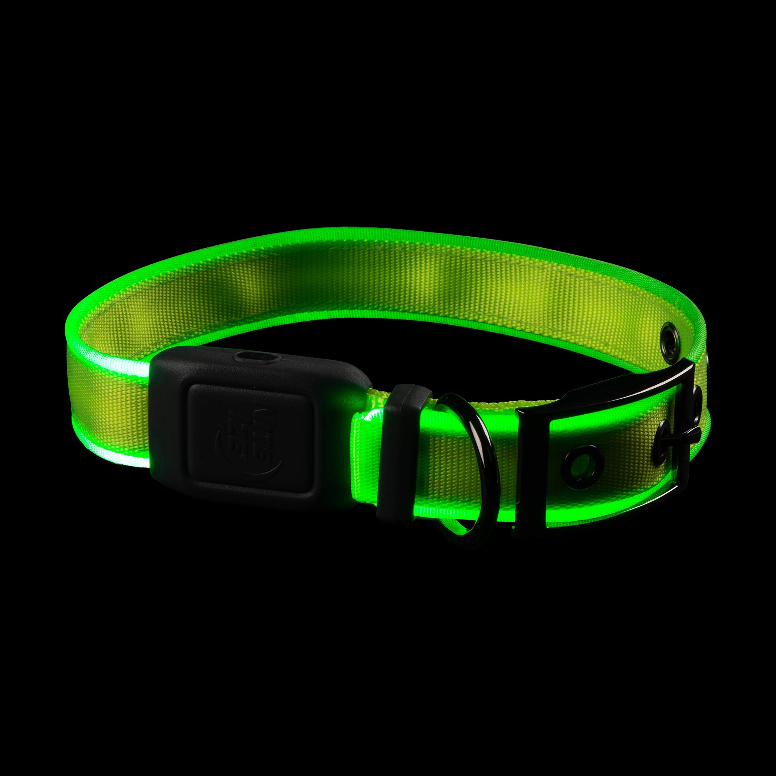 Nite Ize Nitedog Rechargeable Led Collar, Usb Rechargeable Light Up Dog Collar W/Metal Buckle, Water Resistant, Lime
