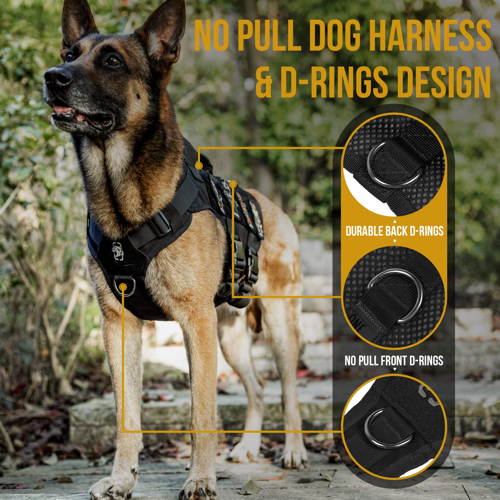 Onetigris No Pull Tactical Dog Harness For Medium Dog, Mesh Design Breathable Military Dog Molle Vests With Handles, Service Dog