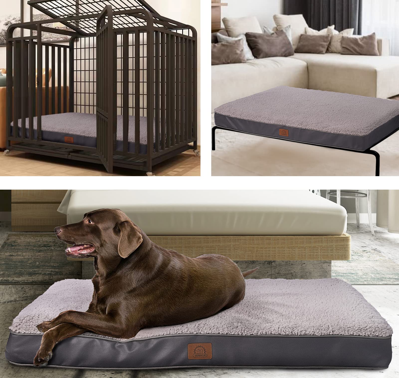 Orthopedic Dog Bed For Large Dogs, Removable Waterproof Cover And Egg-Crate Foam, Machine Washable (Grey, 44.0' L X 32.0' W X 3.0' Th)