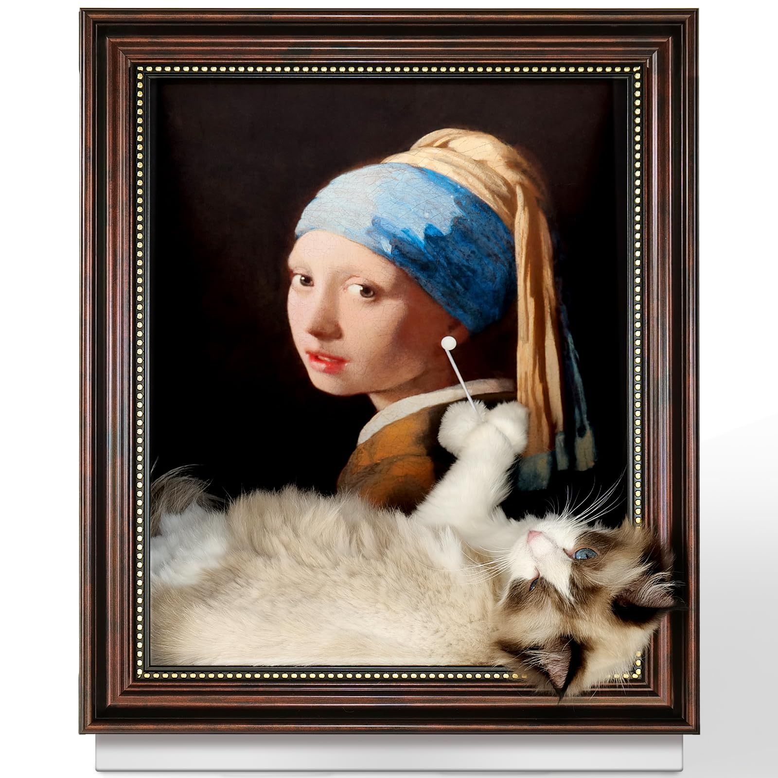 Mona Lisa Cat Bed Painting Cat Scratcher Bed CartBoard Cat House for Indoor Cats Half-Surround Design W/Horizontal Cat Scratcher