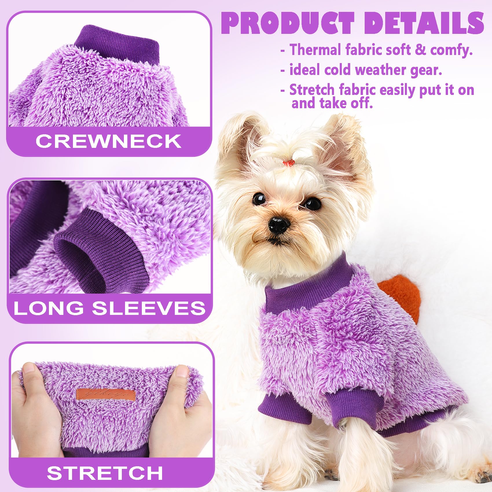 Fluffy Dog Sweater Winter Puppy Clothes For Small Dogs Girl Boy Chihuahua Yorkies Bulldog Pet Outfits Female Male Outfits Clothing Apparel,Medium,Purple