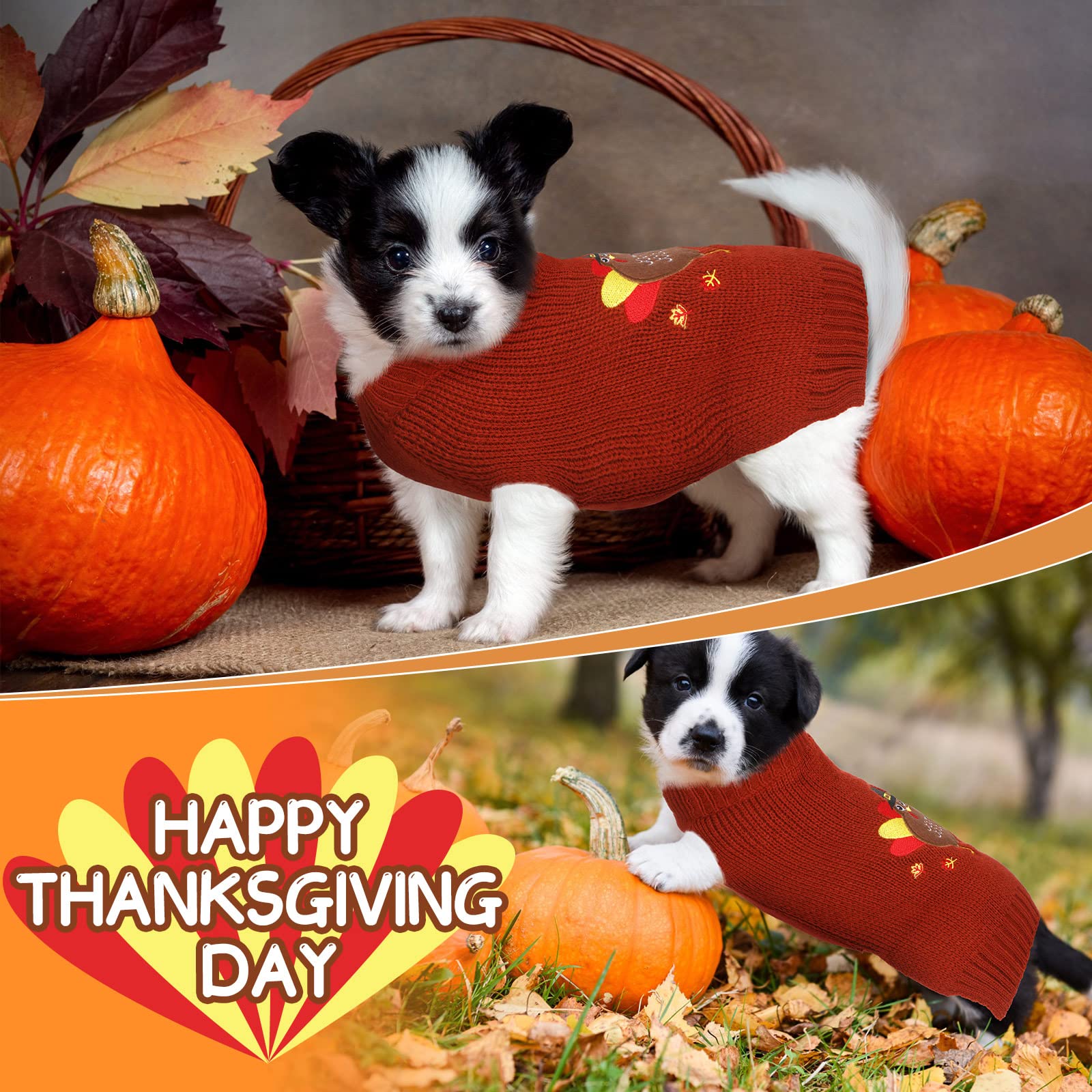 Sanwuta 3 Pieces Halloween Thanksgiving Christmas Dog Sweaters Sets Pumpkin Turkey Santa Puppy Dog Clothes Pet Knitwear For Dog Cat Pet Costume(X-Large)