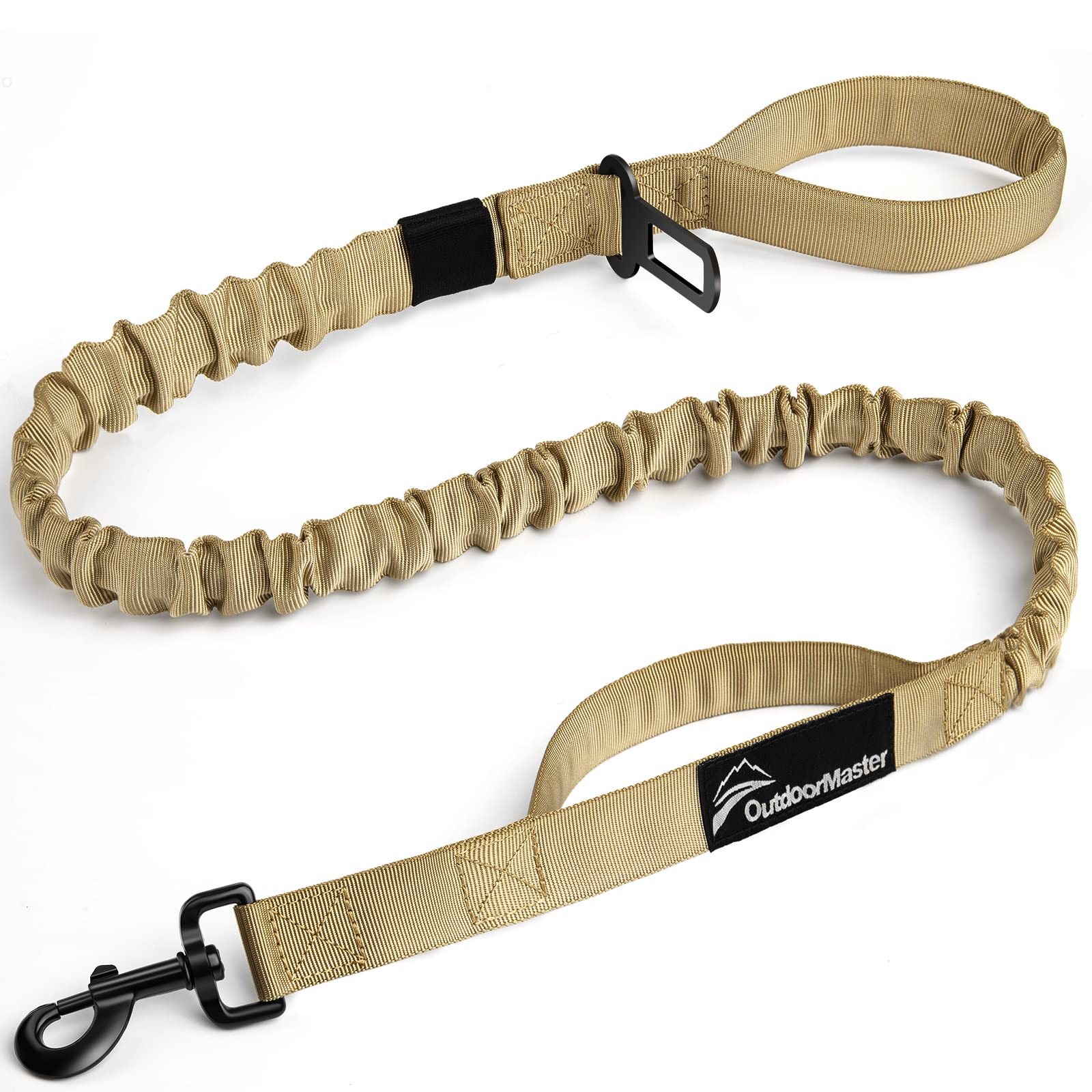 Outdoormaster Bungee Dog Leash, Heavy Duty Dog Leash With Shock Absorption, 2 Padded Handles Training Leash, Improved Dog Safety And Comfort - Khaki Upgraded, 4 Ft