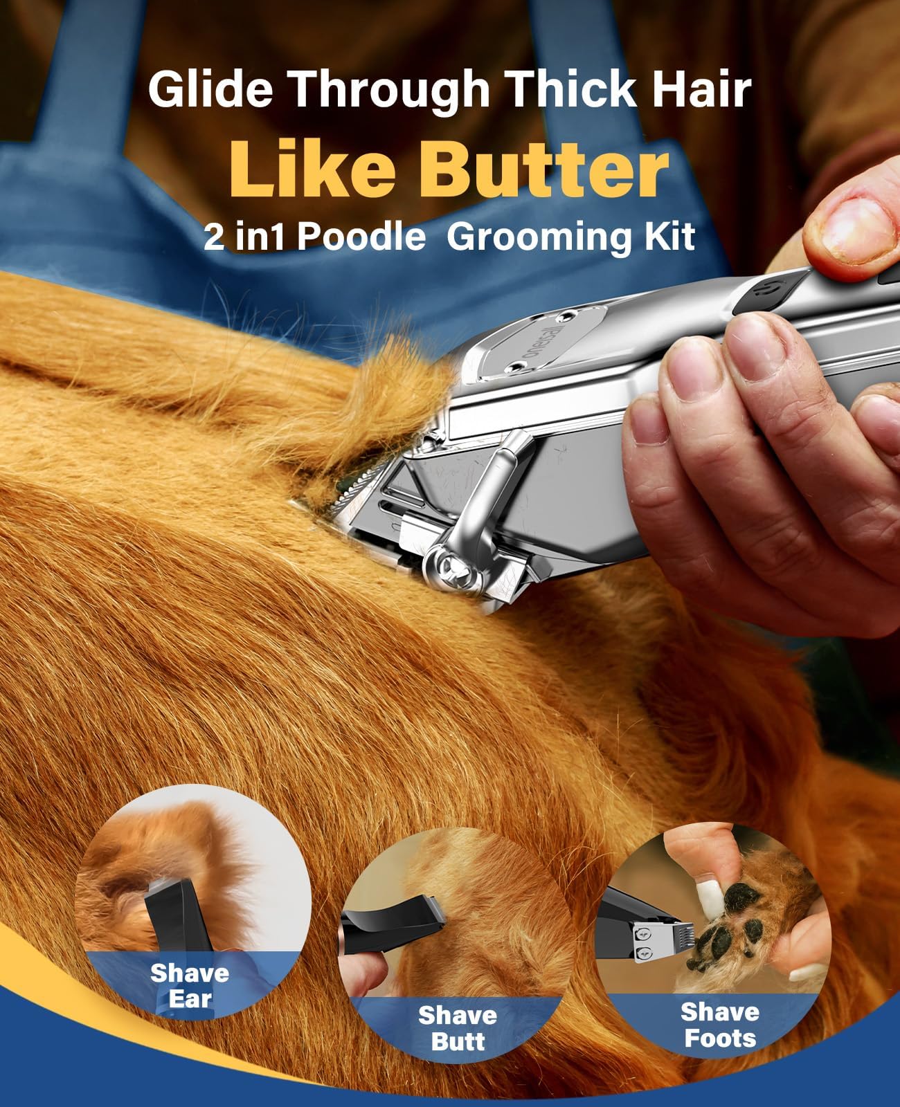 Oneisall Dog Grooming Kit For Heavy Thick Hair&Coats/Low Noise Rechargeable Cordless Pet Shaver With Stainless Steel Blade And Dog Paw Trimmer/Waterproof Dog Shaver For Dogs Pets Animals