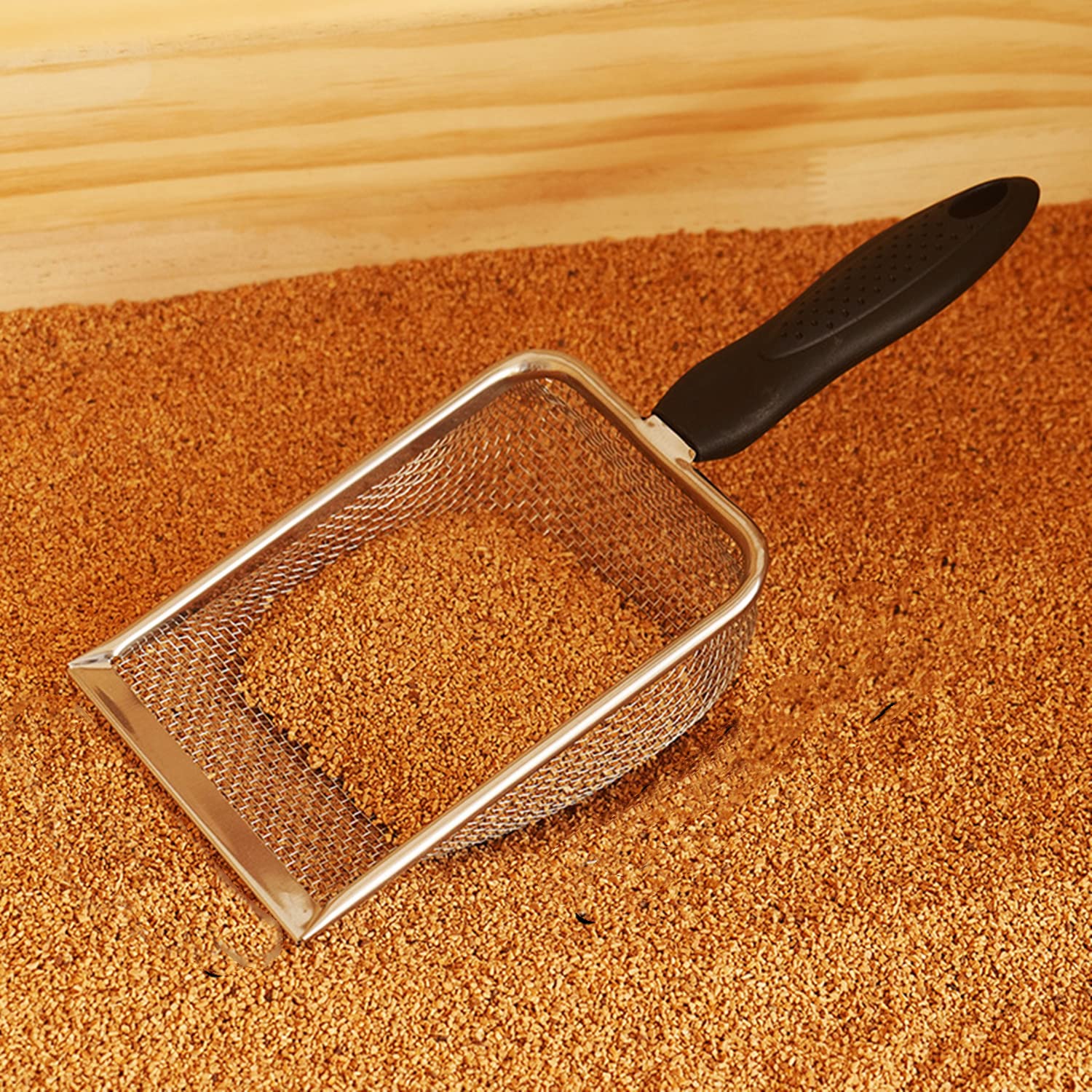 Firsal Cat Litter Scoop Stainless Steel Mesh Scooper Long Handle Deep Shovel Non-Stick Coated Metal Litter Scoop For Litter Box Kitten Pooper Lifter (Hole:3.8Mm/Regular Cat Litter Scoop)