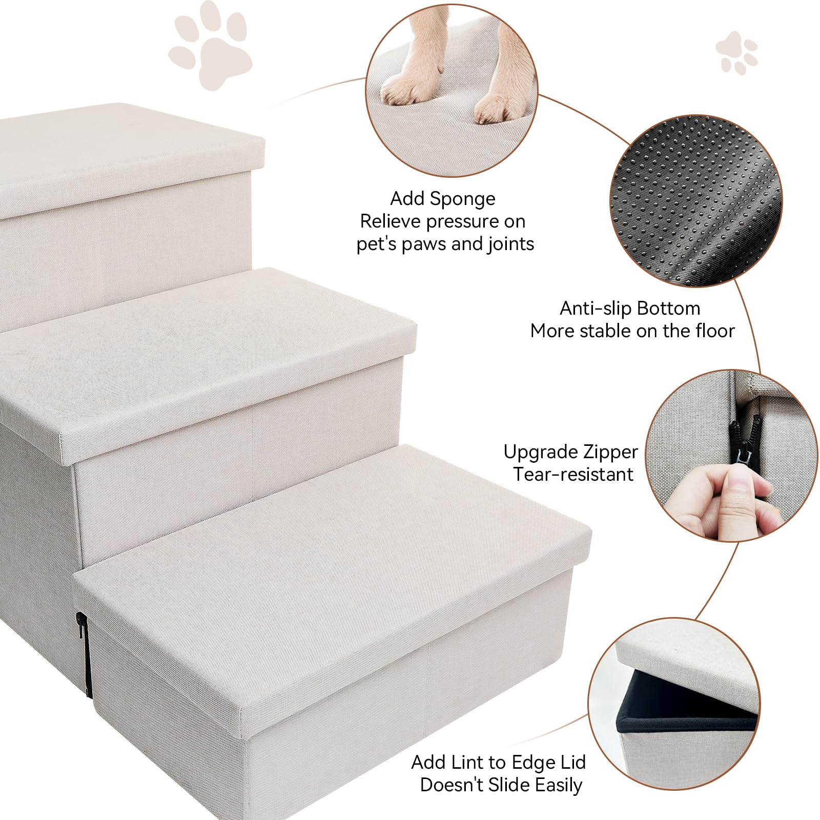 Zerbuger Dog Stairs with Condo 18 H, 3-Step Wider Dog Steps for High Beds Couch, Folding Storage Pet Stairs Gift for Small/Mediu