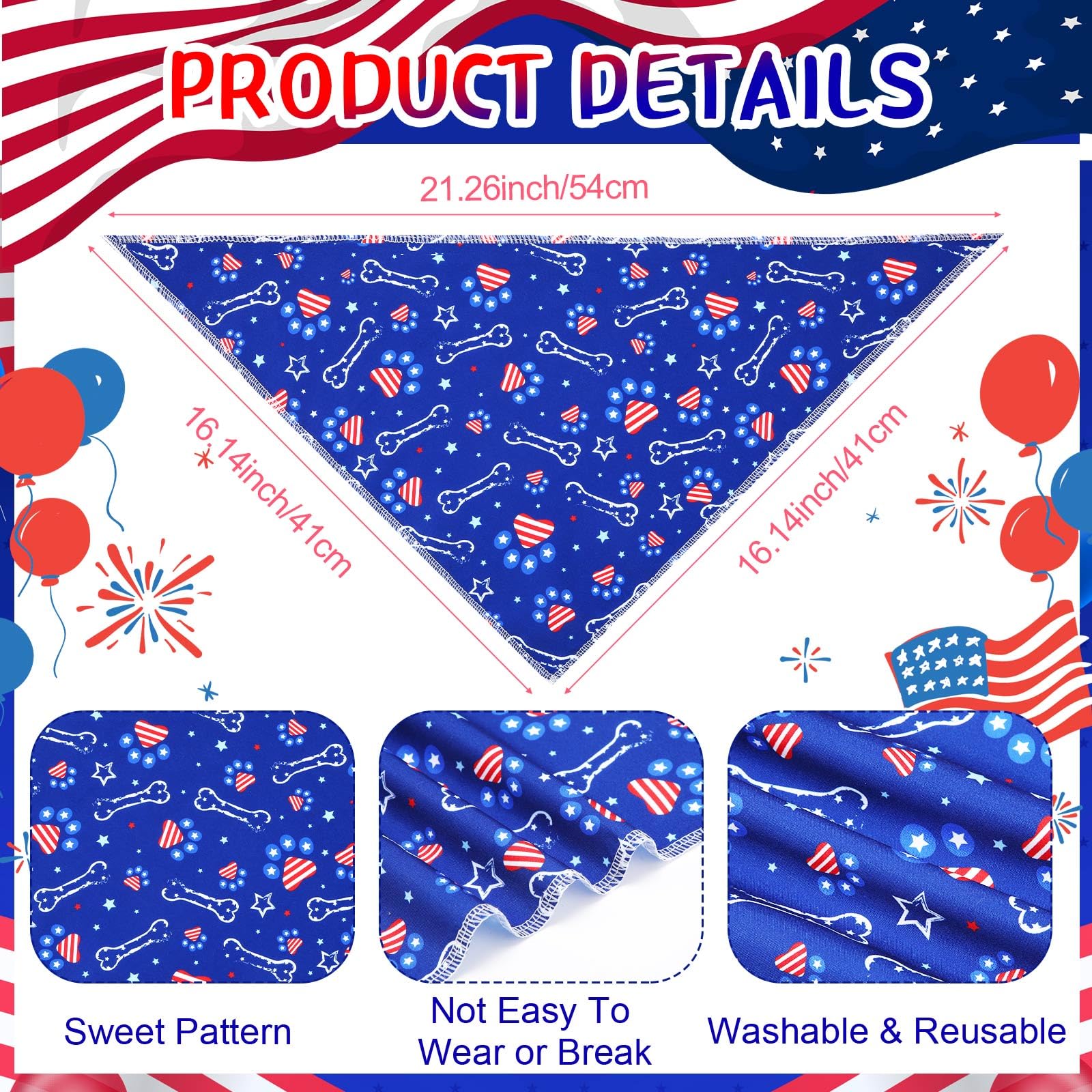 Paterr 100 Pieces Patriotic Dog Bandanas Bulk 4Th Of July Independence Day Pet Handkerchief Soft Dog Triangle Bibs Cute Kerchief