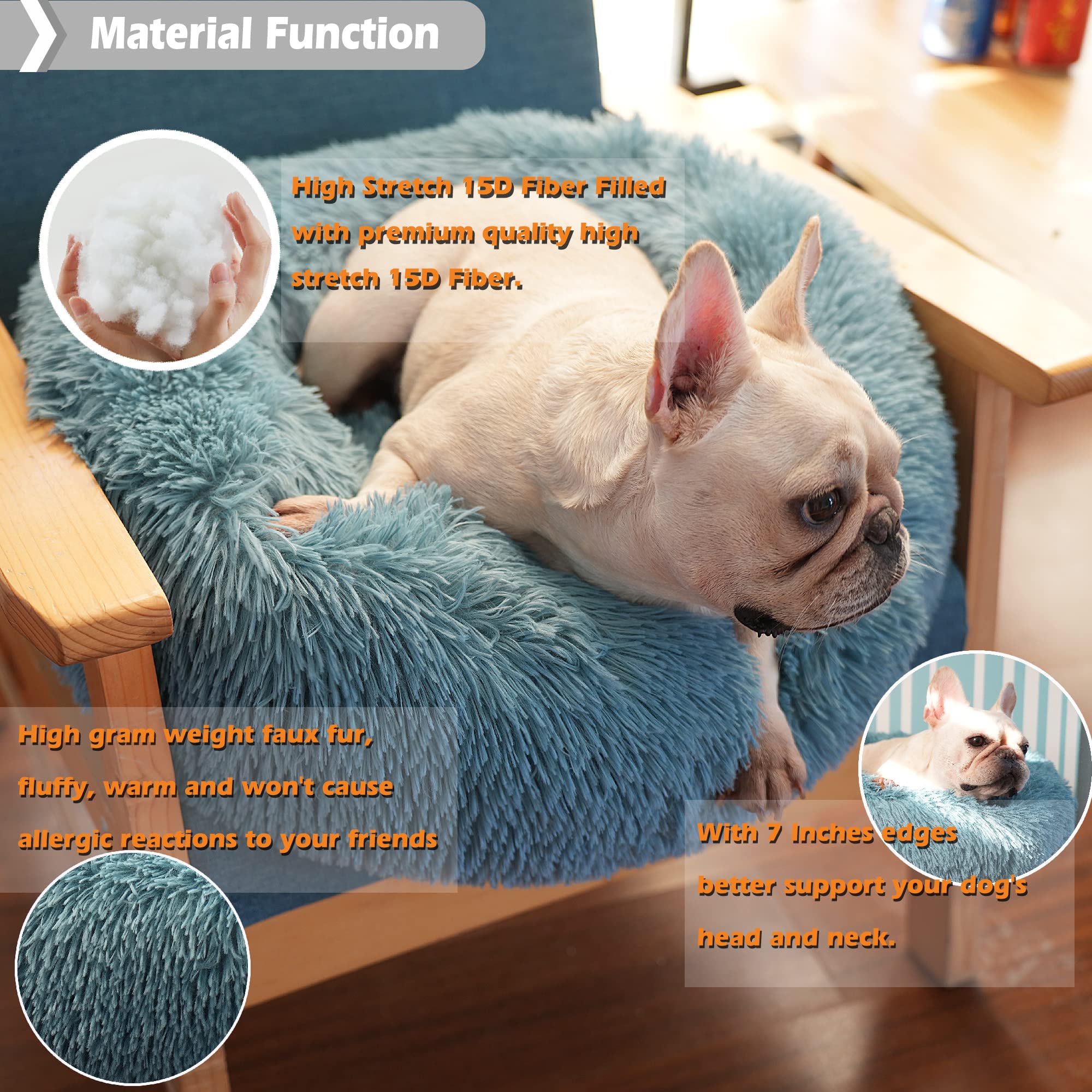 Blue Dog Bed For Small Dogs Fluffy Anti-Anxiety Dog Bed, Calming Dog Bed For Small Dogs Washble Snuggle Safe And Soft Puppy Bed For Small Dogs,Round Donut Machine Washable Small Pet Bed.