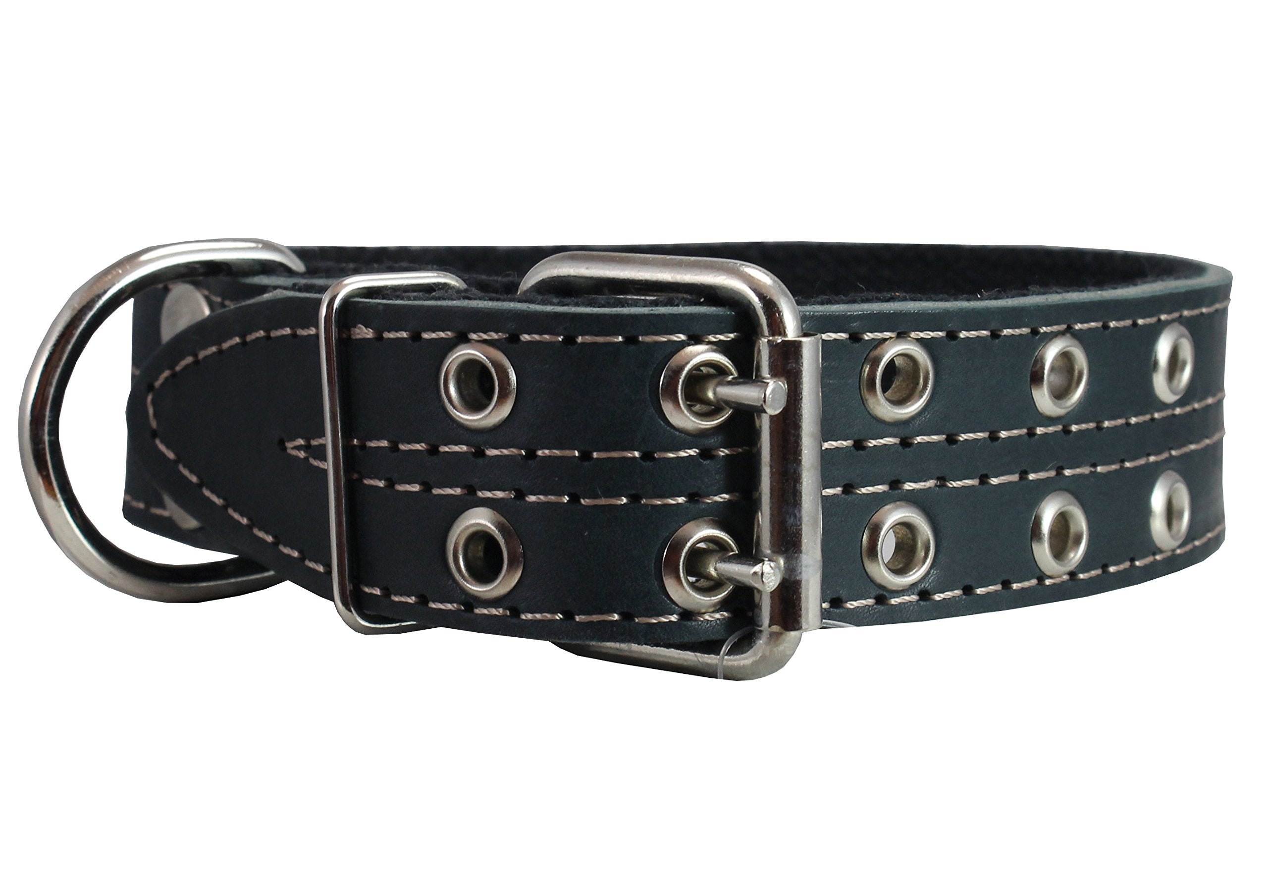 Genuine Leather Dog Collar, Padded, Black 1.5' Wide. Fits 22.5'-26.5' Neck Size Great Dane Mastiff