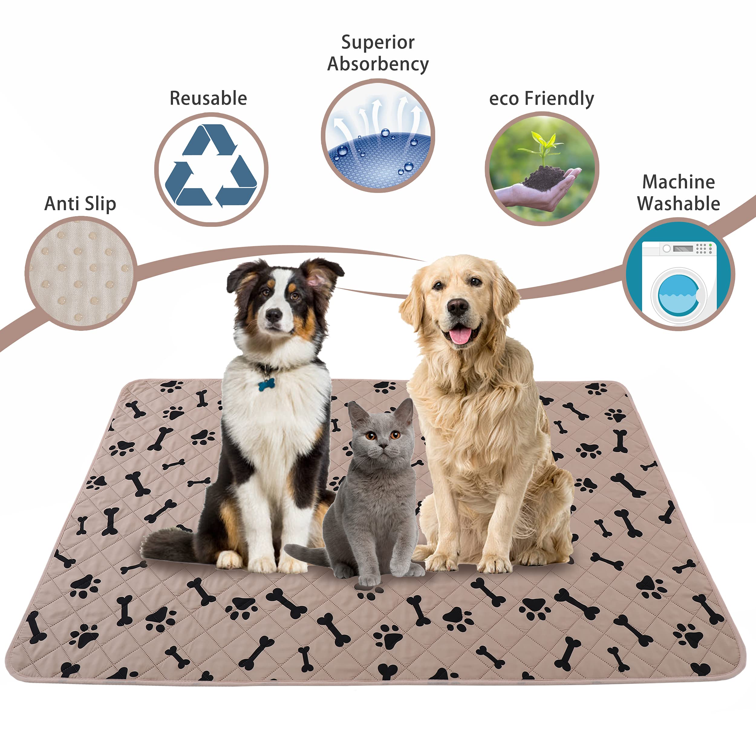 Dog Crate Pee Pads - Wahable Dog Rugs Non-Slip Puppy Pads For Small Dogs, Water Absorb Training Pads (80'' X 60'', Beige) 1 Pack
