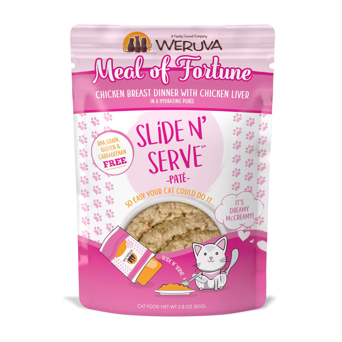 Weruva Wet Cat Food, Meal Of Fortune Chicken With Chicken Liver Pate, 2.8Oz Slide N Serve Pouch, Pack Of 12