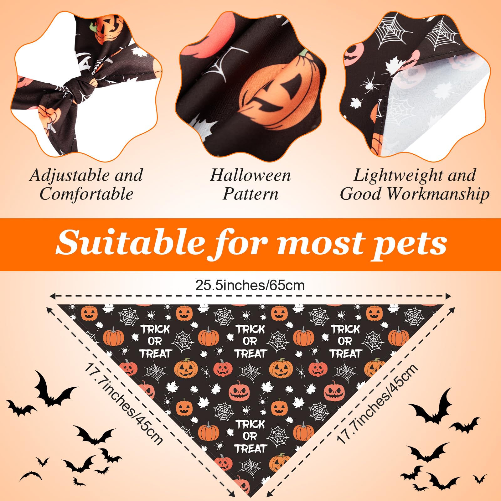 Chunful 30 Pcs Halloween Dog Bandanas Bulk Triangle Bandanas for Dogs Grooming with Pumpkin Ghost Patterns Soft Bibs Adjustable