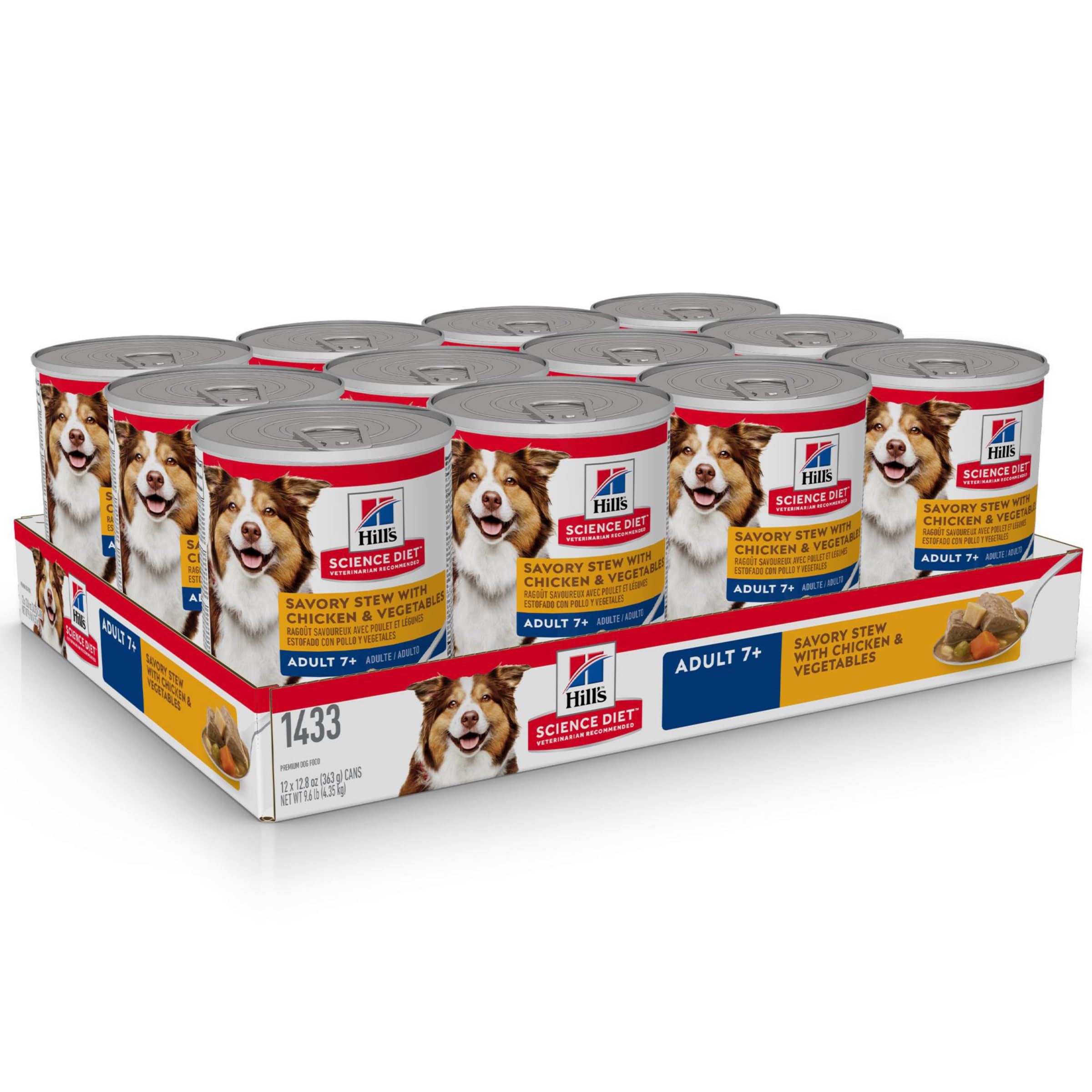 Hills Science Diet Adult 7+, Senior Adult 7+ Premium Nutrition, Wet Dog Food, Chicken & Vegetables Stew, 12.8 oz Can, Case of 1